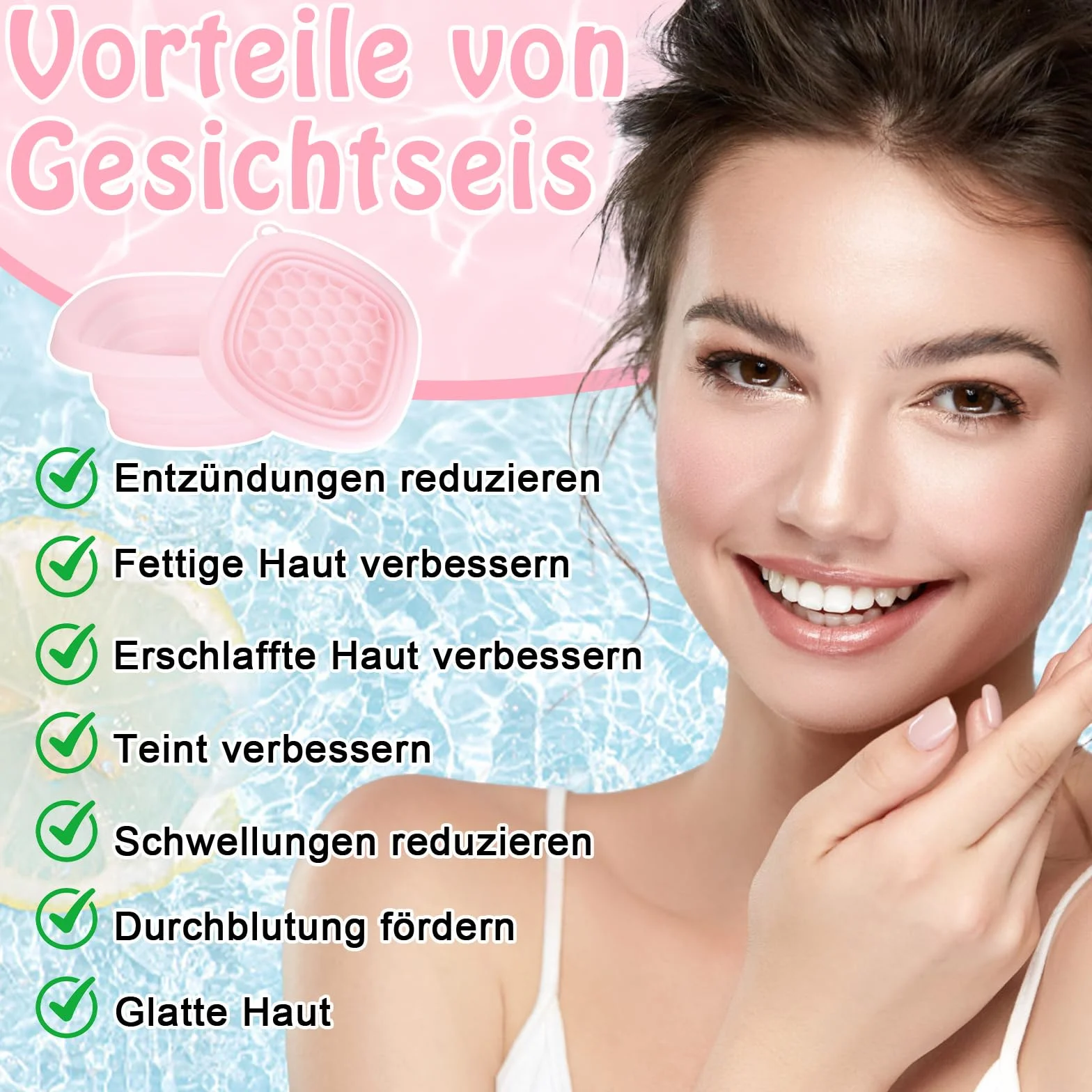 Eis-Gesichtsschale, Silikon-Eisschüssel, schnell abkühlendes tragbares faltbares Waschbecken, beruhigt die Haut, reduziert Schwellungen, für den Hausgebrauch bzw