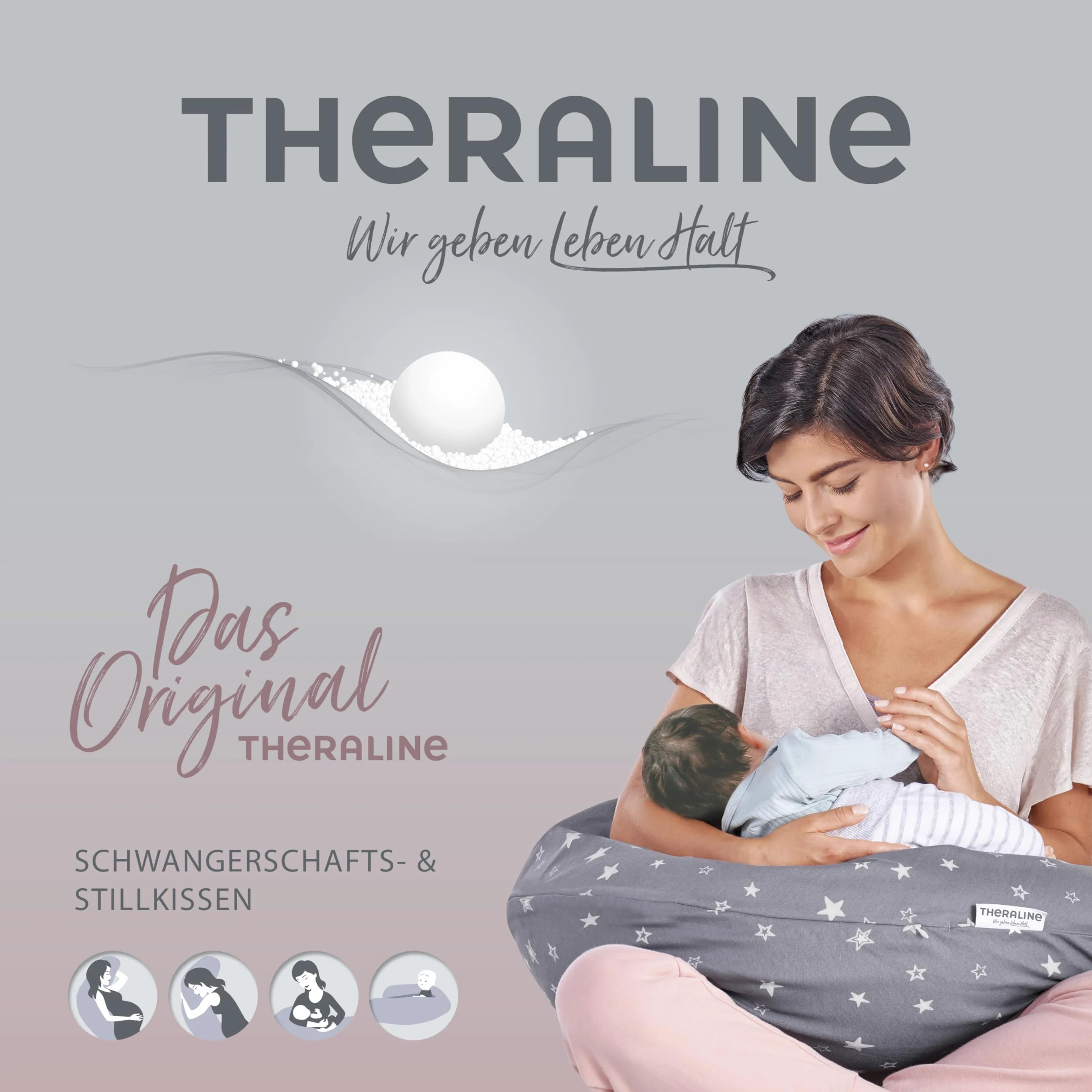 Theraline Das Original Schwangerschaftskissen & Stillkissen 190cm – Seitenschläferkissen Stillkissen Dinkel– inkl Stillkissenbezug Sternenhimmel