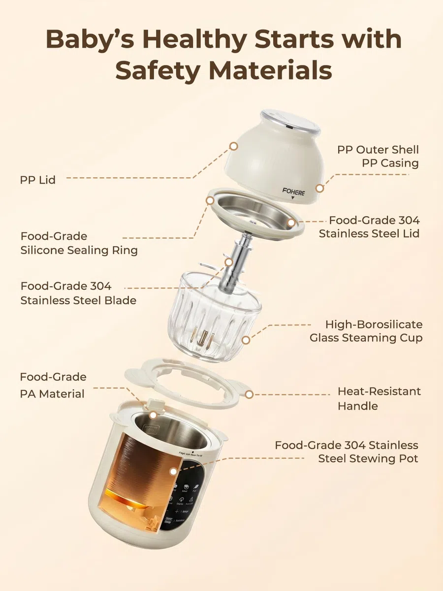 NutriEase AllStage Babynahrungszubereiter Edelstahl, One Step Baby Food Maker, 3 Stufen, Automatisches Kochen, BPA-frei
