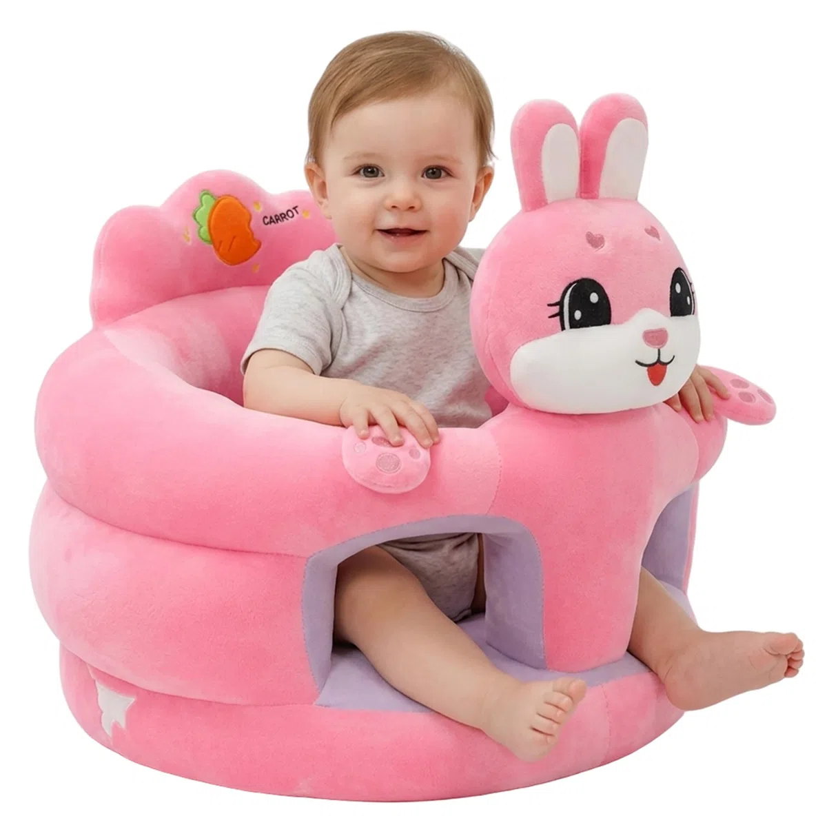 Babysitzstuhl, Sit Me Up-Bodensitz für Babys, tragbarer Sitzstuhl mit ergonomischer Unterstützung und weichem Plüschstoff, Hasendesign für Kleinkinder von 3 bis 12 Monaten, Sitze für Kleinkinder ab 3