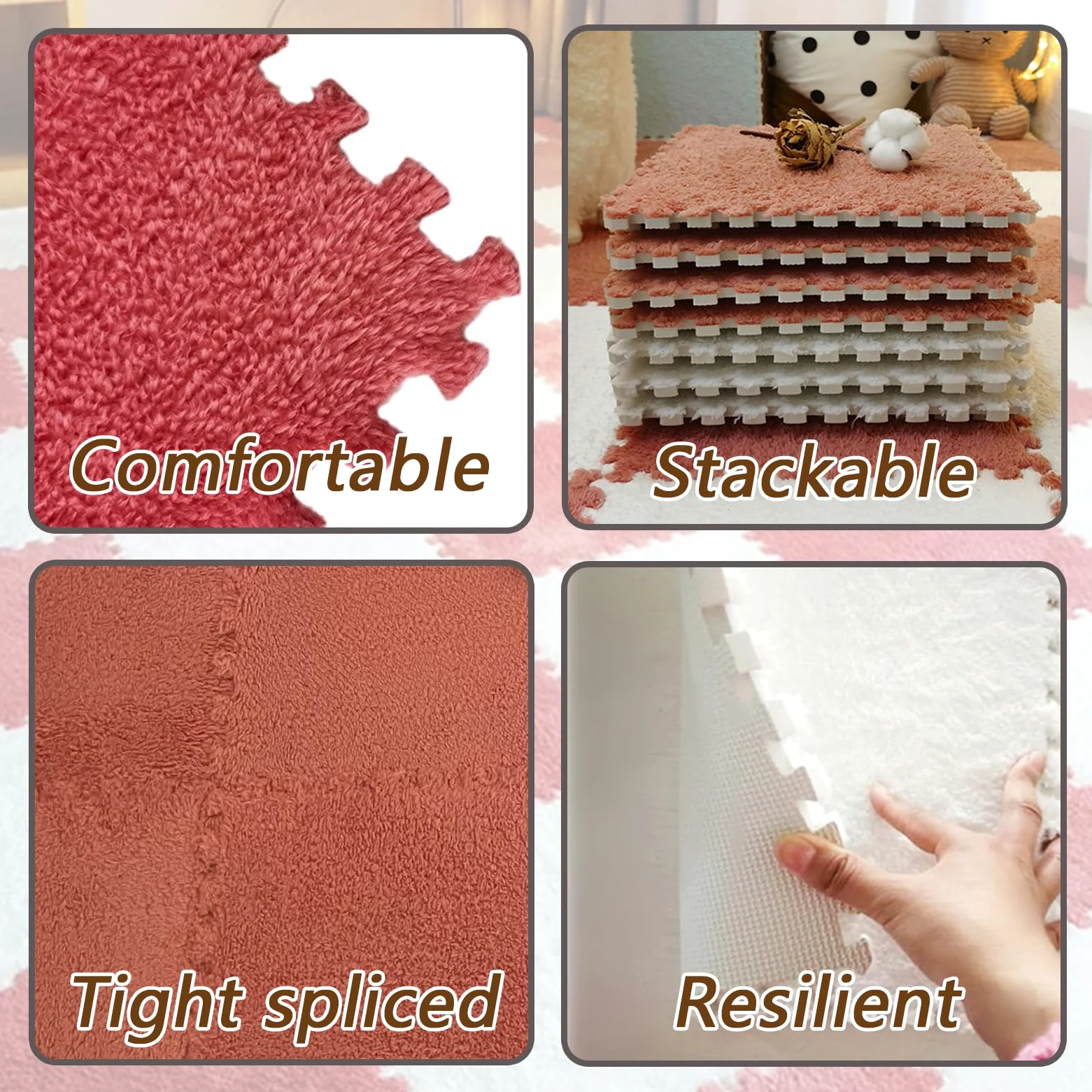 16 Stück Ineinander Greifende Teppichfliesen für Den Boden, Puzzle-Schaumstoff-Bodenmatte, Plüsch-Puzzle-Spielmatte