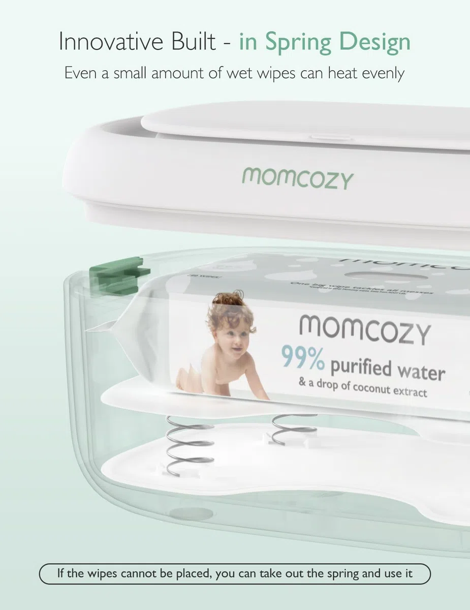 Momcozy Feuchttuch Wärmer, Federdesign, Feuchttücher Box mit großem Fassungsvermögen, schnelles und gleichmäßiges Erwärmen, Temperaturregelung mit 4 Heizmodi, Feuchttuchwärmer mit Nachtlicht