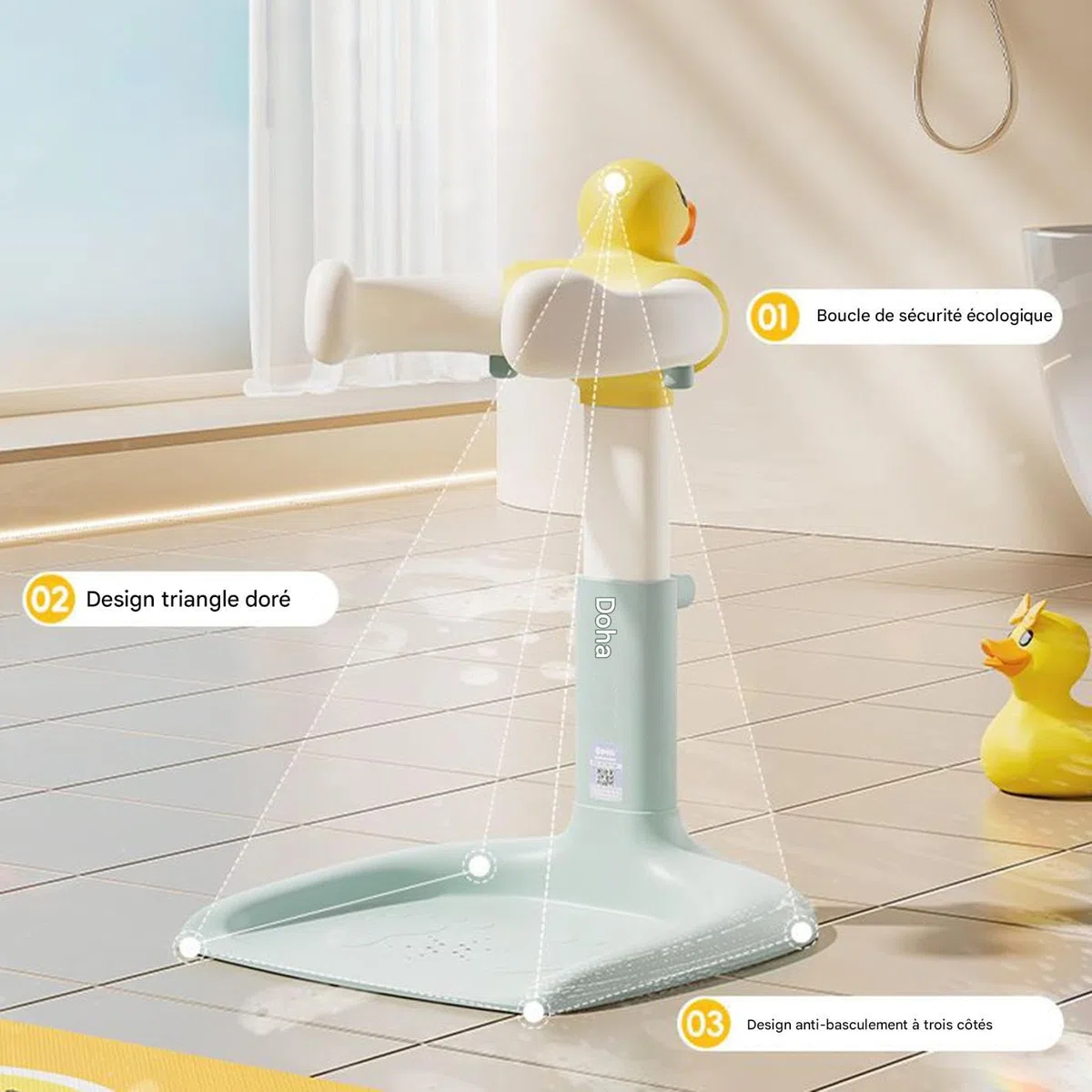 Baby-Badewannensitz, Handbrause für Babys, stehend, höhenverstellbar | mit rutschfester Basis, für Kinder von 6 bis 24 Monaten, für Badezimmer und Reise