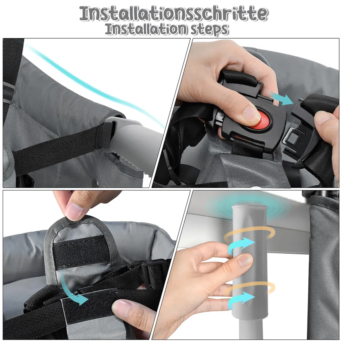 ACXIN Tischsitz Babysitz, Hochstuhl inkl. Transporttasche, Hochwertiger Kinderhochstuhl, Mobiler Hochstuhl für Restaurants, Reise & Co, Belastbar bis 15 kg (Grau)