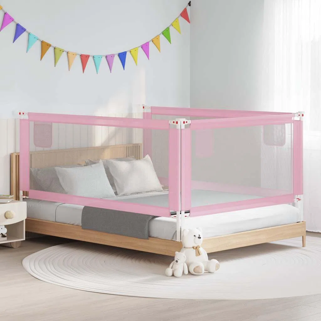 Kleinkind-Bettschutzgitter Rosa aus Stoff 200x25 cm, höhenverstellbar, klappbar mit Rausfallschutz, atmungsaktiv für Kinderbett, Elternbett, Boxspringbett und Reisebett