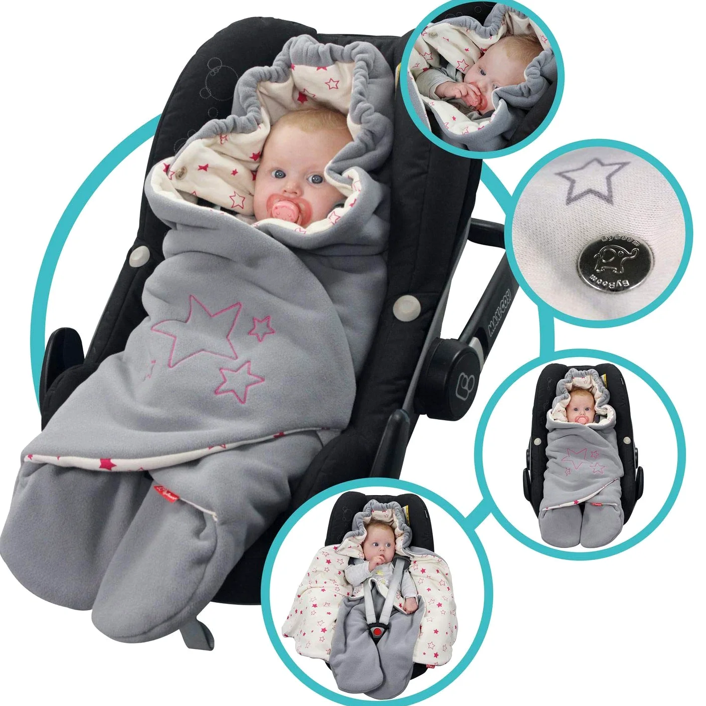 ByBoom Baby Einschlagdecke für die Übergangszeit und Sommer, Oeko-TEX 100, Universal Kuscheldecke für Babyschale, Autositz, Baby Decke für Kinderwagen, Buggy