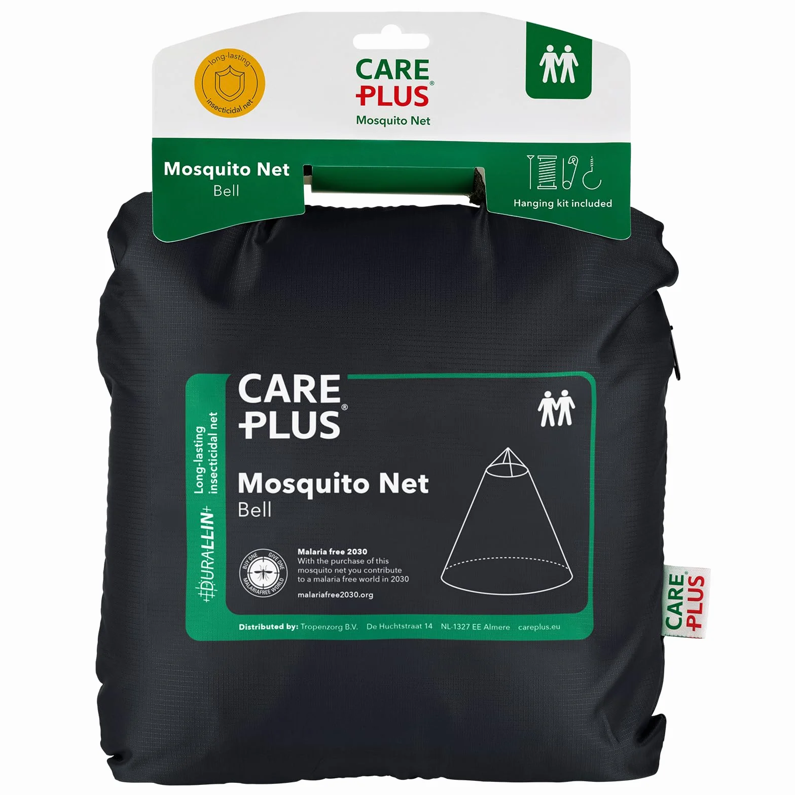 Care Plus Moskitonetz Reise imprägniert - Mosquito Net Bell Durallin 2 Personen - Mückennetz Bett für Tropische Reisen - mit Insektizid - Ø 330cm