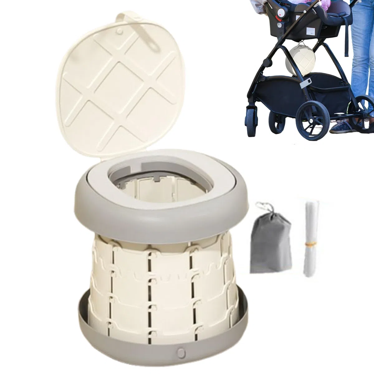Potty Tragbarer Blumentopf, zusammenklappbar, mit Anti-Rutsch, für Camping, Hotel | Rutschfester Sitz mit Müllbeutel für Mädchen, Camping, Hotel, Outdoor-Aktivitäten