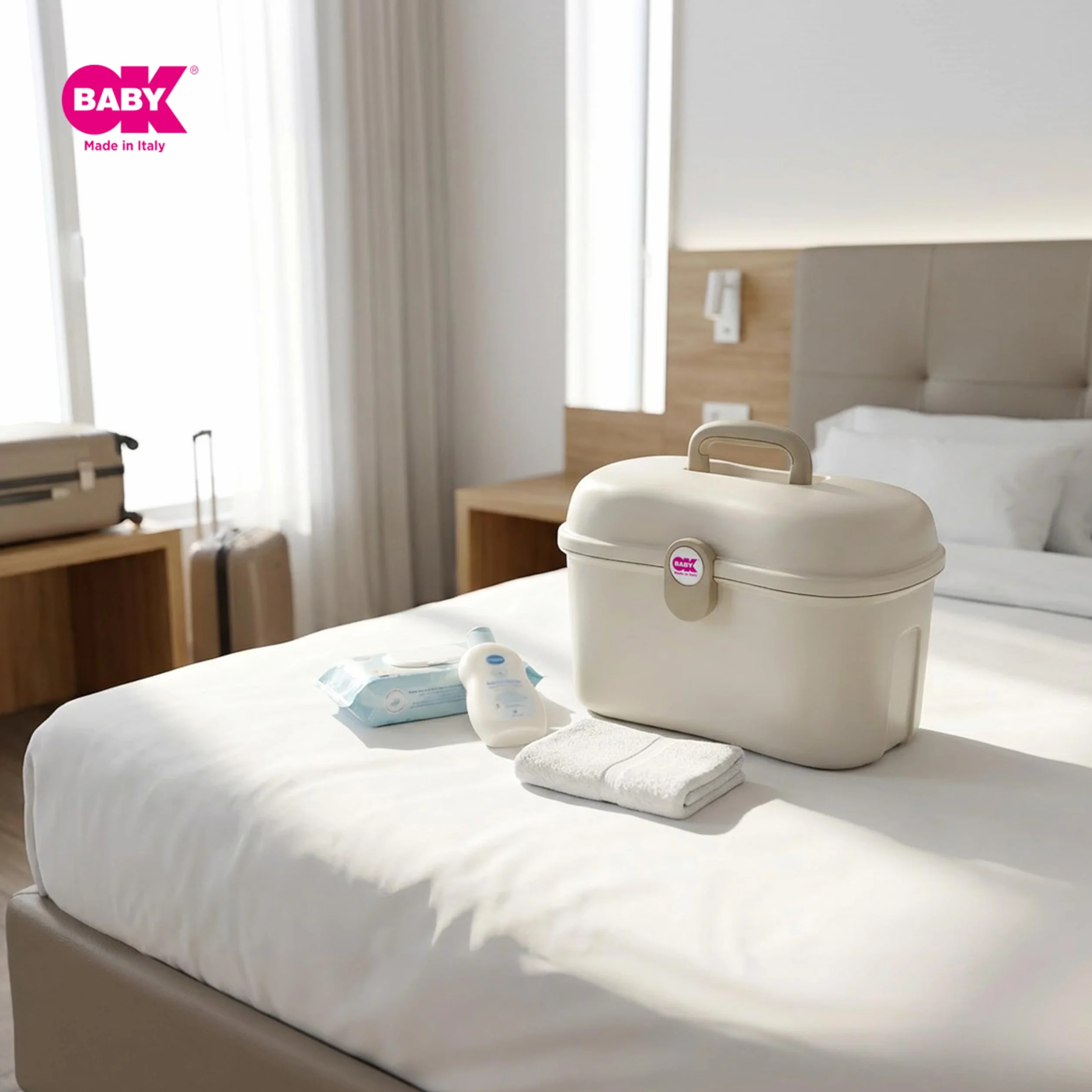 OKBABY Beauty Care - Kosmetikkoffer zur Aufbewahrung von Badeutensilien für Babys - Weiss