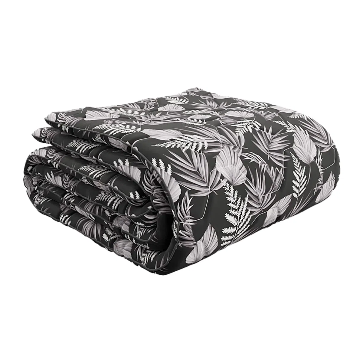 HappyBed Ganzjahresbettdecke einzeln 260x220 - Extra breit - Mikrofaser - Waschbare Bettdecke ohne Bezug - Bedruckte Bettdecke ohne Bezug - Ärmellose Bettdecke mit Druck - Black Leaves