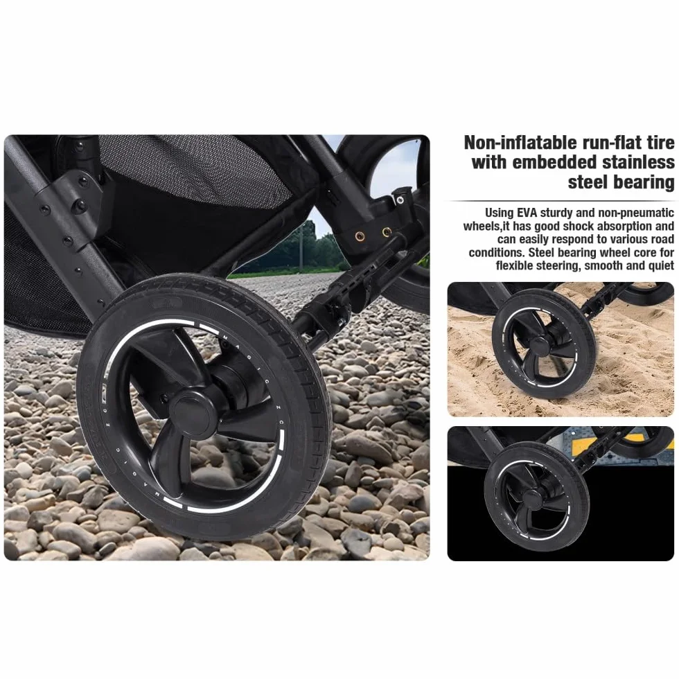 4 in 1 Kinderwagen Schwarz, Aluminiumrahmen, höhenverstellbarer Griff | Weiche Polsterung für erholsamen Schlaf. Stabiler Aluminiumrahmen und flexibler Schiebegriff