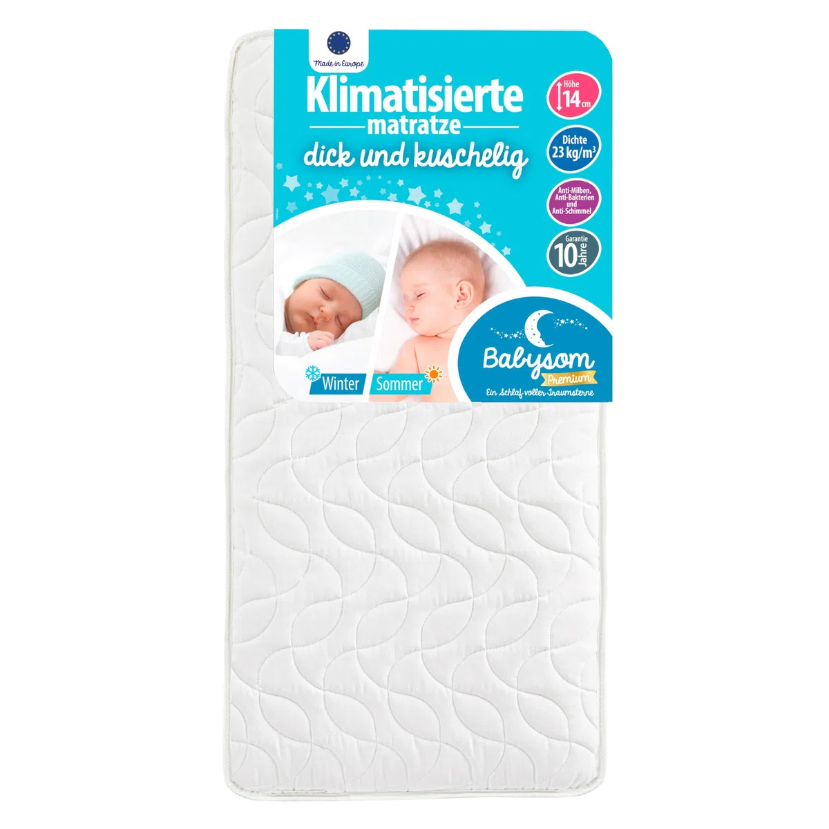 Babysom - Babymatratze - 60x120cm | Kindermatratze Sommer/Winter - Atmungsaktiv - Luftdurchlässiger Kaltschaum - Höhe 14cm