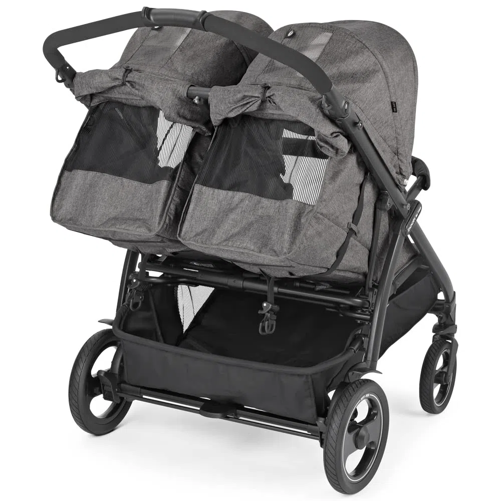 Peg Perego Book For Two Zwillingskinderwagen ab Geburt, Travel System, kompakter Verschluss, weiche Räder, Quarz