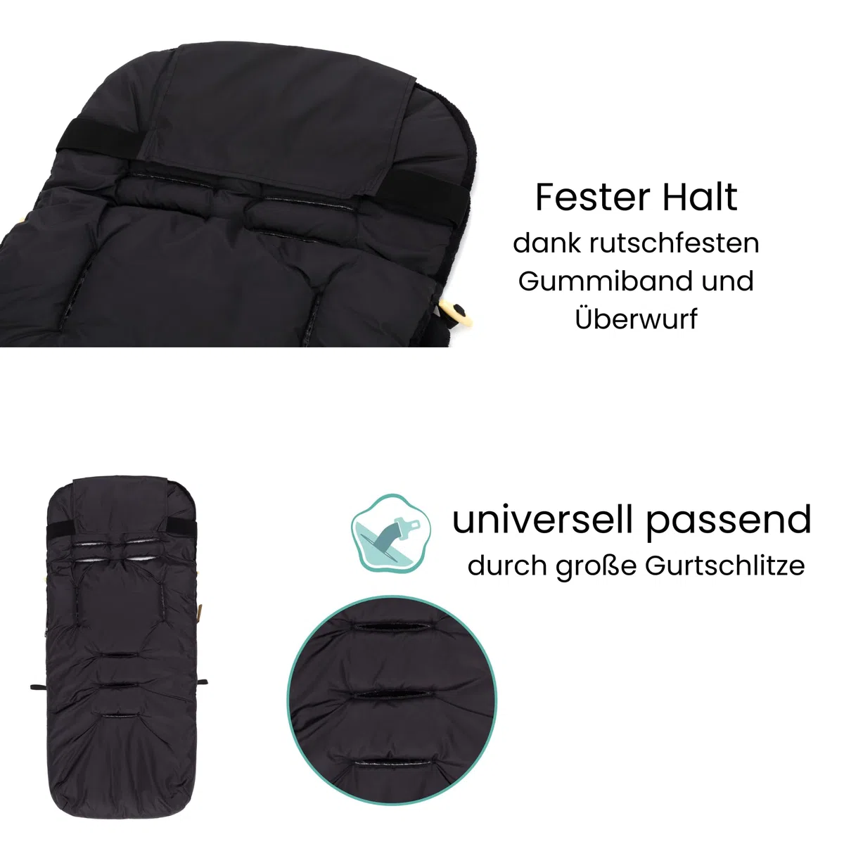 Fillikid Winterfußsack Lanin Exclusiv | Winter-Fußsack für Kinderwagen, Sportwagen & Buggy mit Anti-Rutschschutz, weicher Thermo-Fleece, Design:schwarz