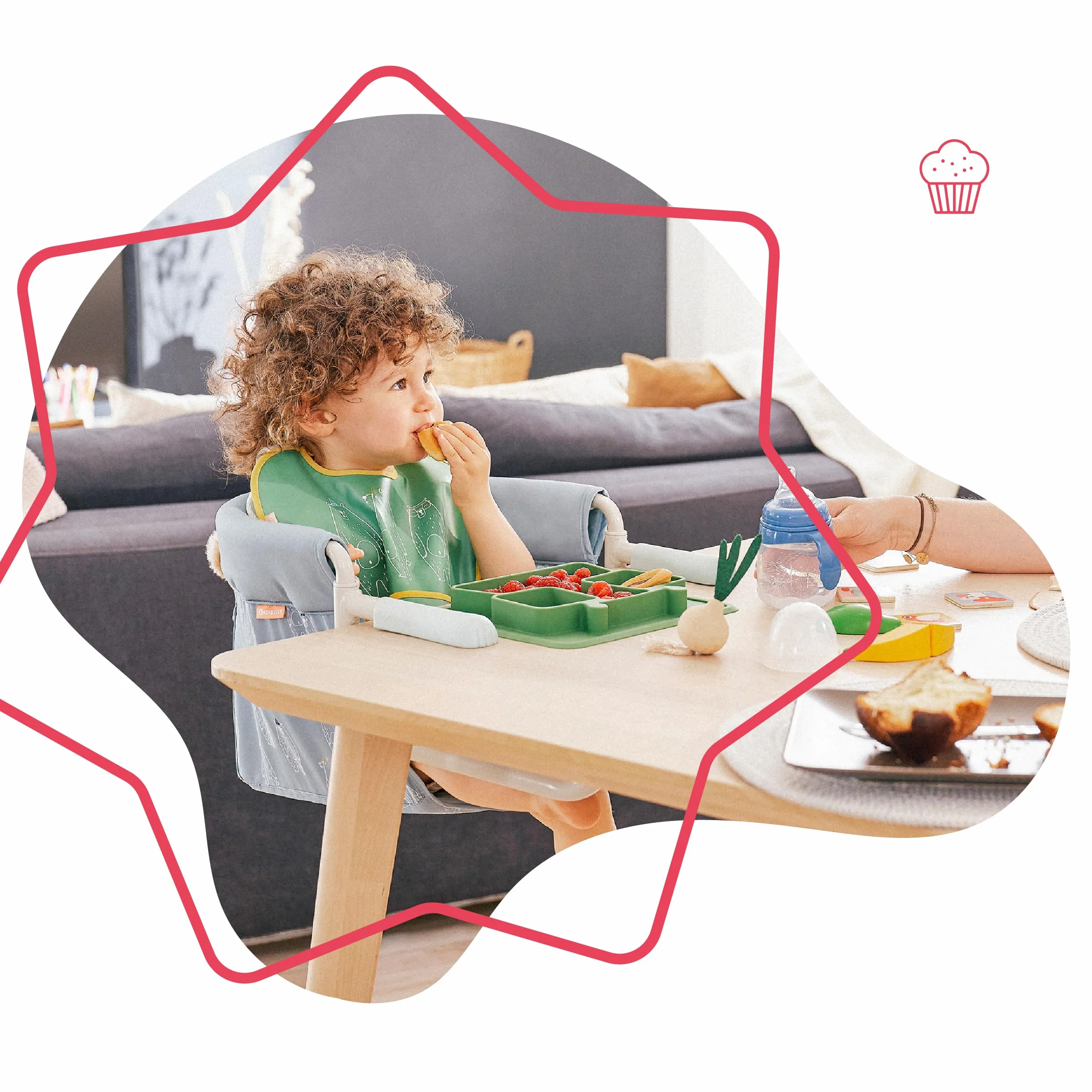 Badabulle Tischsitz - klappbarer Hochstuhl/ Babysitz für unterwegs, 3-Punkt-Gurt, bis zu 15kg