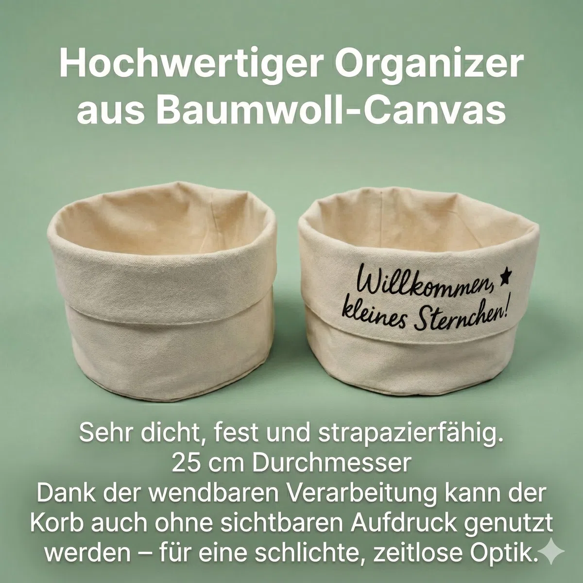 Windeltorte neutral | Taufgeschenk | Geschenk zur Geburt | Canvaskorb Ø 25 cm | 18 Premiumwindeln Größe 2 | Zebra Schmusetuch | 2x Feuchttücher | Grußkarte „Hallo Baby“