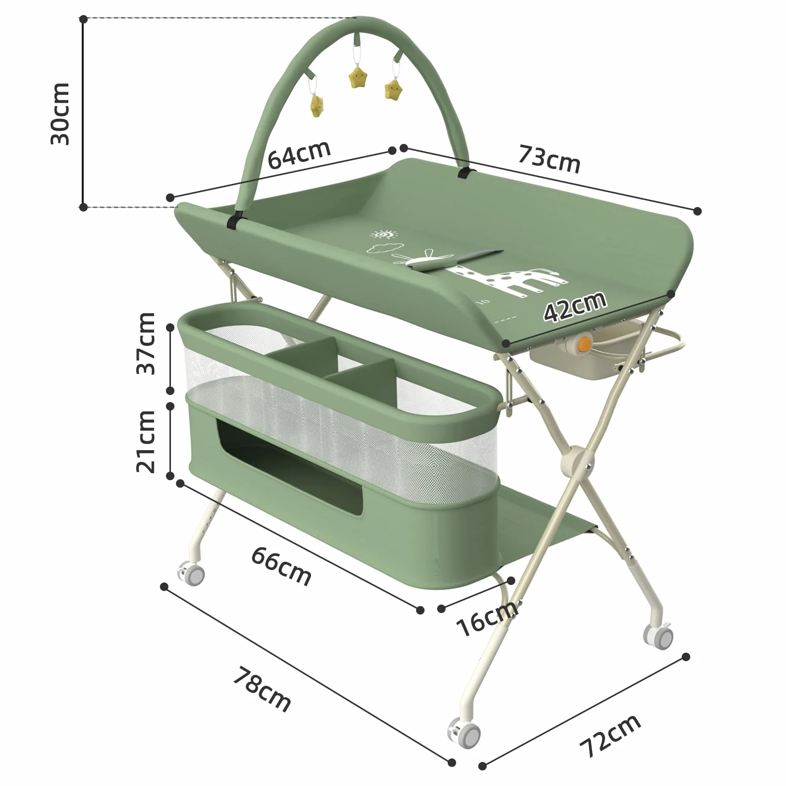 OHMG klappbare Wickelkommode Wickeltisch, Baby Wickelkombi, mit Wickelauflage Sicherheitsgurt und Ablagefächern, platzsparend stabil,mobiler wickeltisch,Baby Changing Table (B-Grün)
