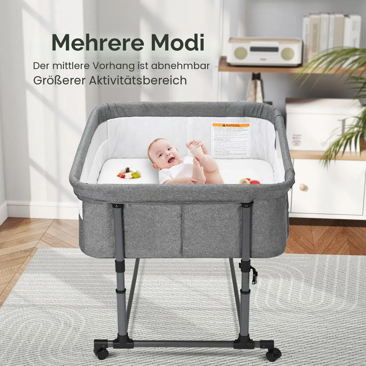 MTWML Zwillingswiege für 2 Babys – tragbare Doppelwiege mit Tragebeutel, austauschbaren Matratzenbezügen, Verstellbarer Höhe & Sicherheitsgurten. Zwillinge 0–6 Monate Grau (Deep Grey)