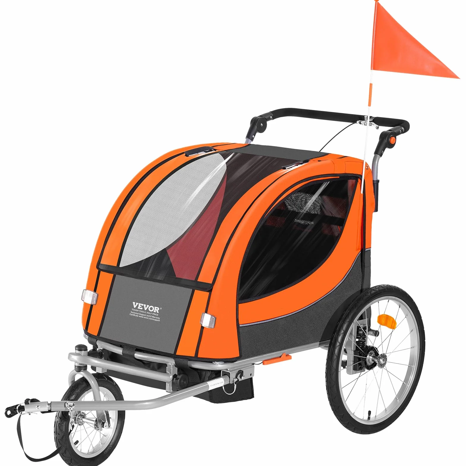 VEVOR Fahrradanhänger, Kinderfahrradanhänger Doppelsitz, 2-in-1- Kinder Anhänger Buggy, umbaubar in Kinderwagen, Faltbarer Kinderfahrradanhänger zum Ziehen von Fahrradkupplung
