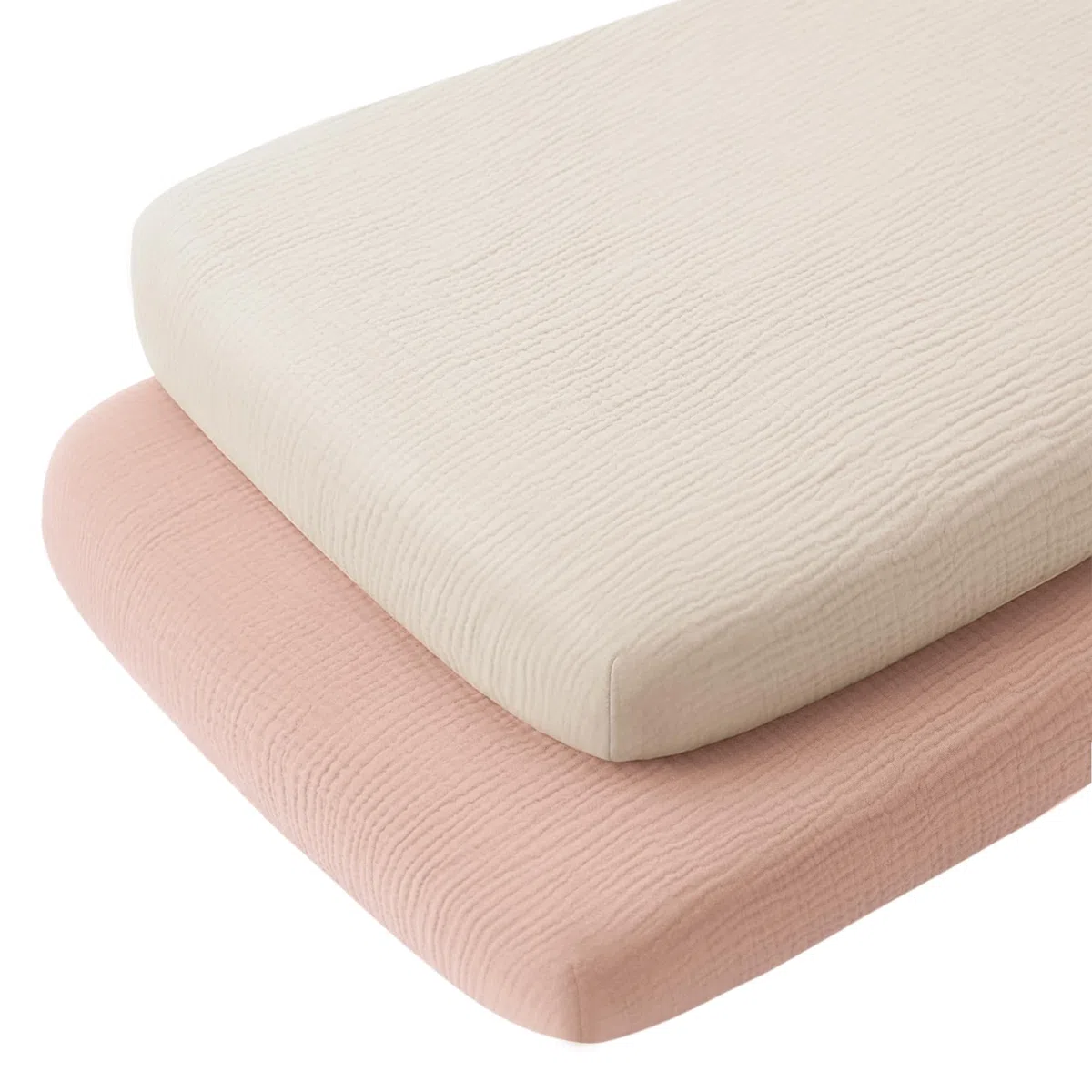 Konssy 2er-Pack Musselin Korbbezug für Baby Mädchen Jungen, 83 cm x 53 cm | 100% Baumwolle, weiche Körbchenbettchen, geeignet für Babyfreude, Traum auf mich, rechteckige Bettmatratzen (rosa, creme)