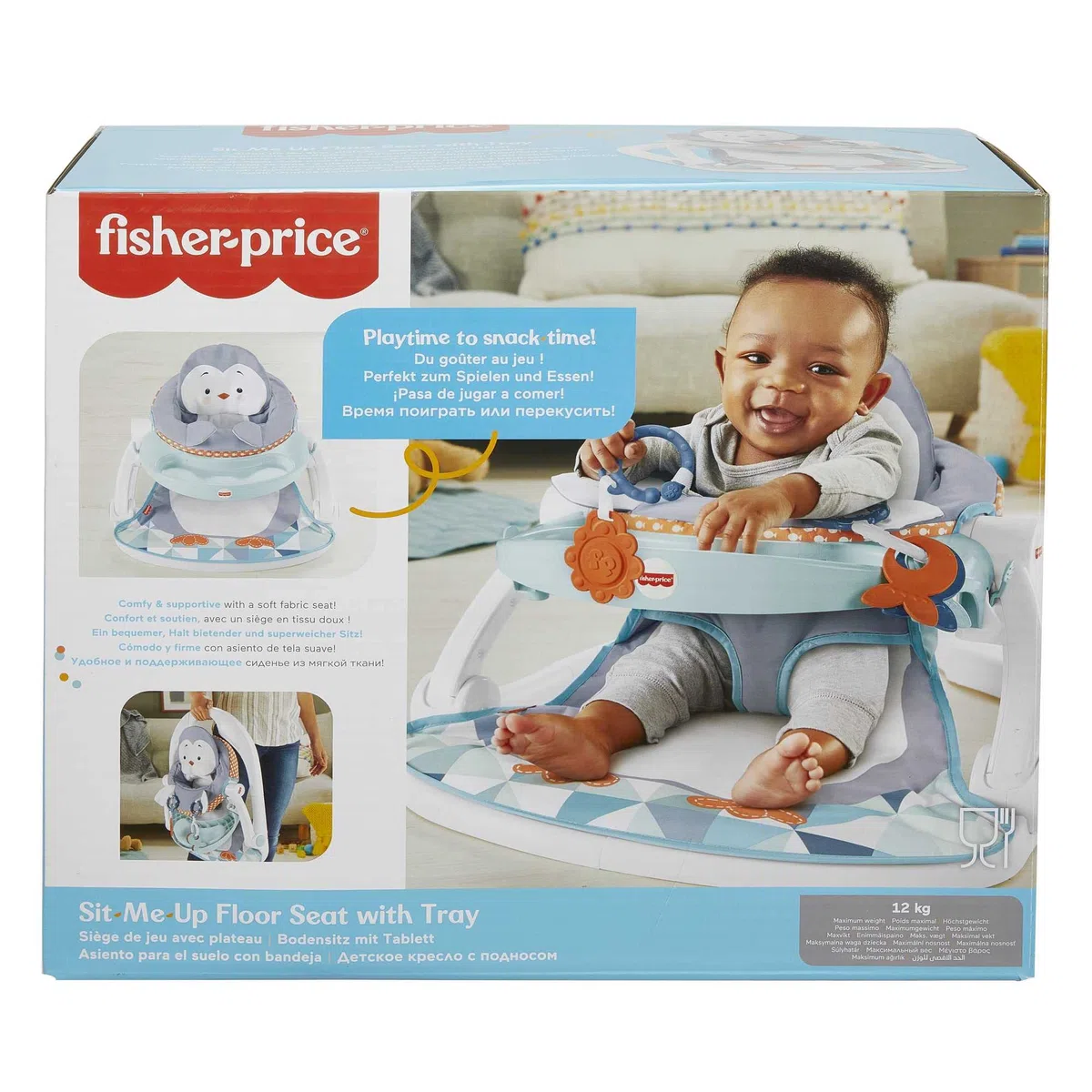 Fisher-Price HBF27 - Bodensitz mit Tablett - Pinguininsel, tragbarer Kleinkindersitz mit Tablett und Spielzeug mit Tiermotiven, für Babys und Kleinkinder