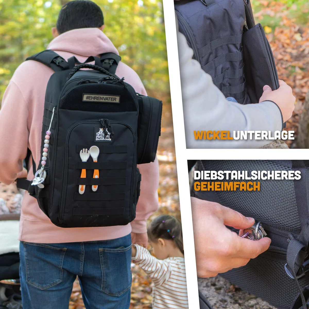 BIG Arnold Wickelrucksack für Väter mit Wickelunterlage inklusive Organizer für Feuchttücher und Organizer für Accessoires | Komplettes Bundle