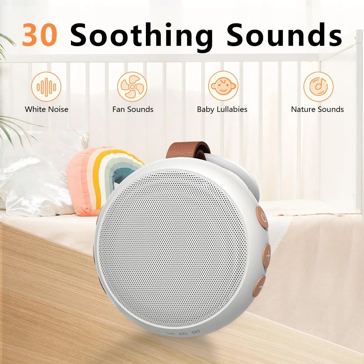 Tragbare Soundmaschine Baby White Noise Machine Travel Noise Machine mit 30 beruhigenden Geräuschen für Neugeborene Kinder Erwachsene Akku Schlaf Braun Rauschen Masker 4 Timer Speicherfunktion für