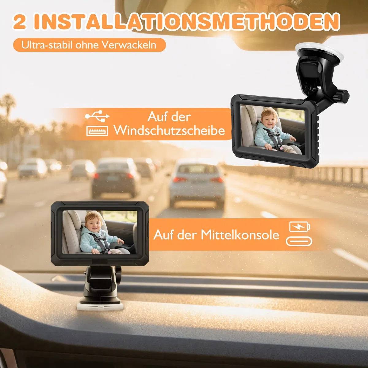 Zacro Baby Kamera Auto, Spiegel Auto Baby Rückbank 1080P, USB-C Plug-and-Play, Baby Autospiege mit HD Nachtsicht und 150° Betrachtungswinkel, Auto Rücksitzspiegel, Babyspiegel Rückansicht Monitor