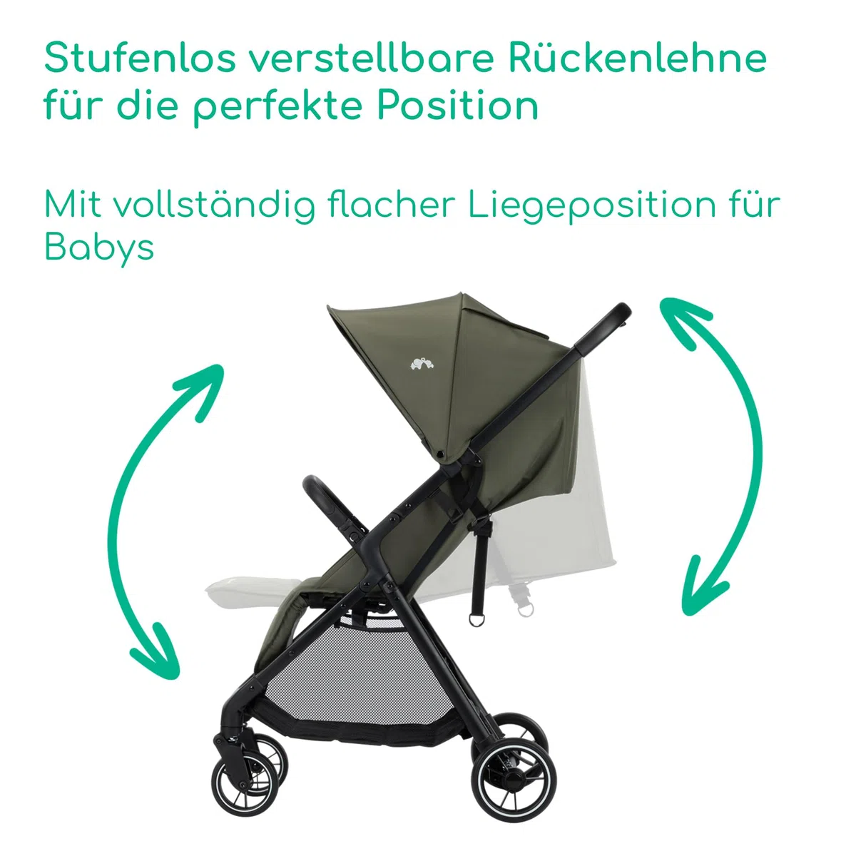 Bebeconfort Azur, Kinderwagen Buggy Kompakt, 0–3 Jahre (15 kg), Leichter Reisebuggy, Automatisch Einhändig Klappbar, Stufenlos Flach Verstellbar, Großer Korb, Mineral Green