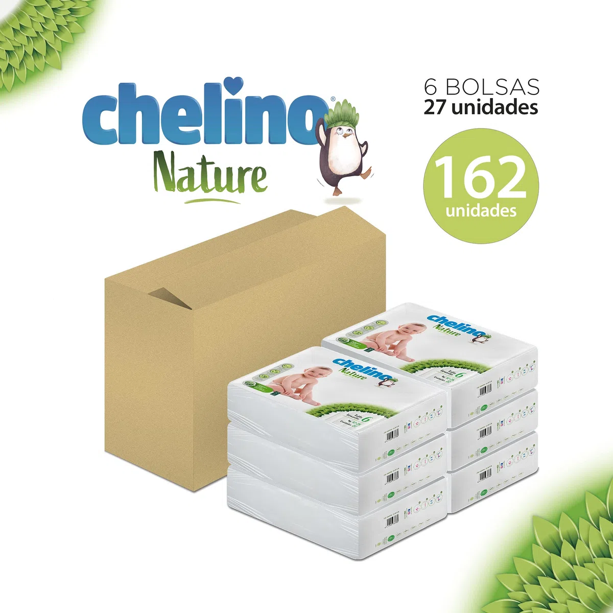 Chelino Nature Kinderwindel, Größe 6 (17-28 kg), 162 Windeln