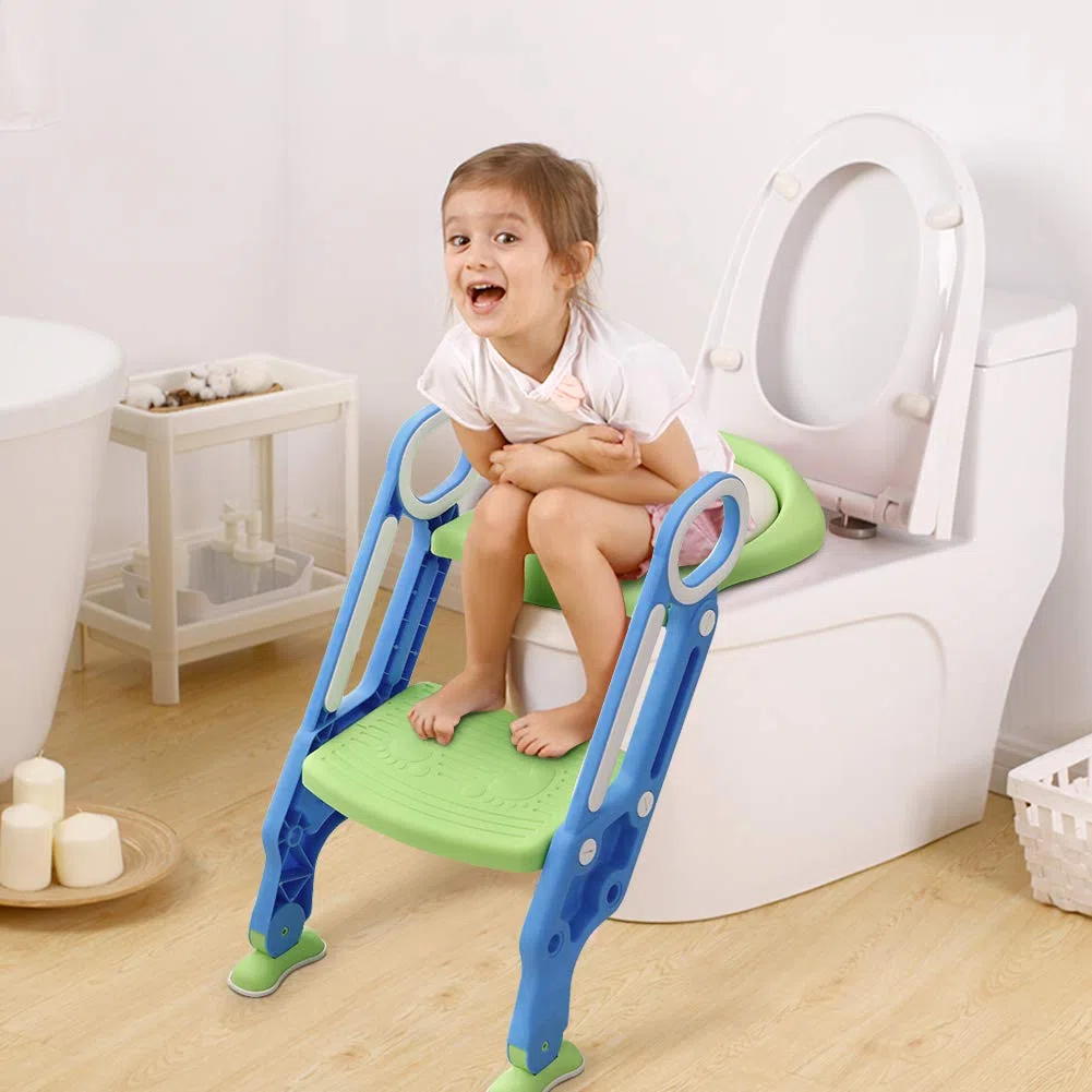 Kinder Toilettensitz, Höhenverstellbar Kindertoilette faltbar Toilettentrainer mit Leiter und Griffe Töpfchen Trainingssitz für Training Babyform die Gewohnheit der unabhängigen Toilette