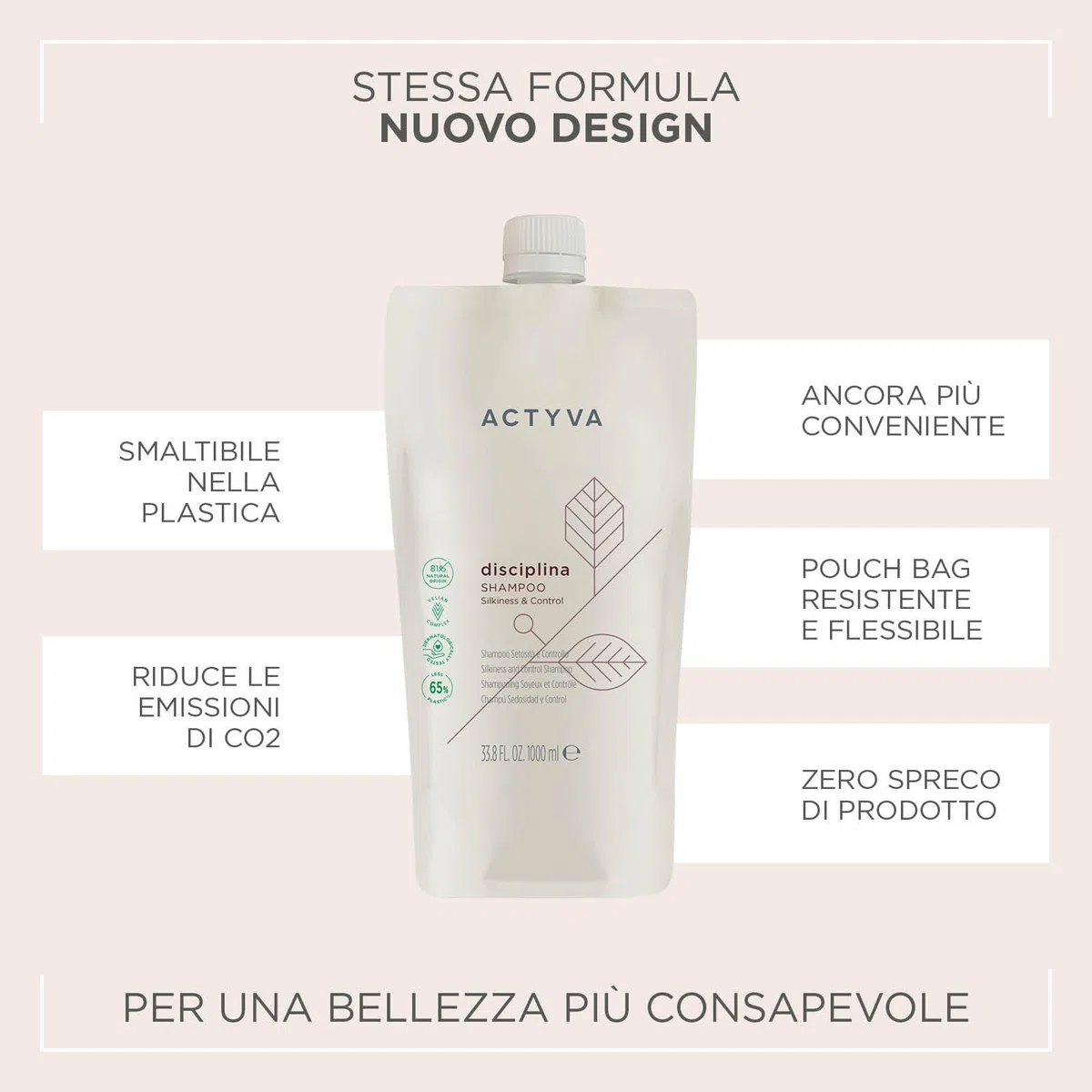 Actyva - Disciplina Shampoo, feuchtigkeitsspendend und entwirrend für krauses Haar, mit Hyaluronsäure und Mandelöl, Seideneffekt - 1000 ml