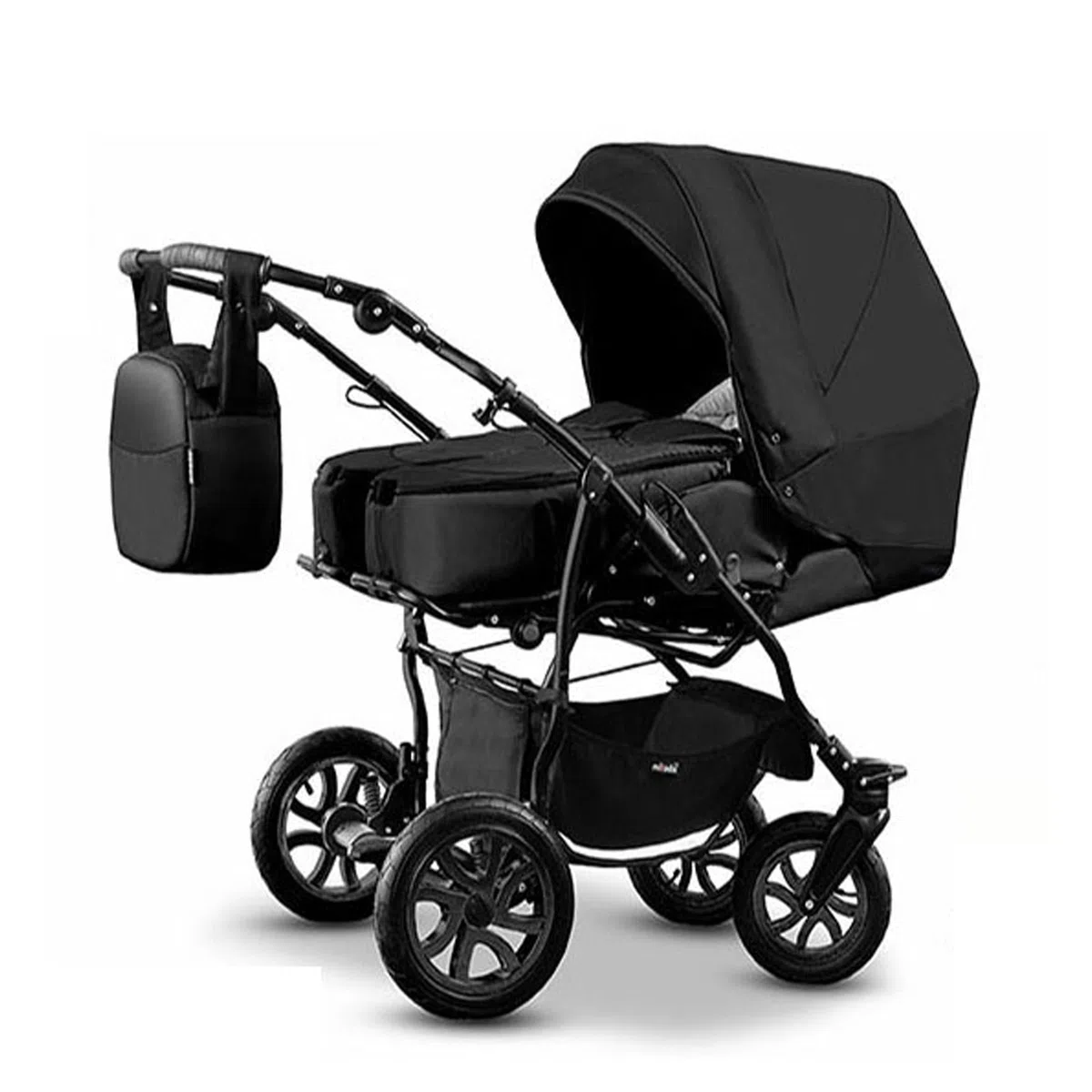 Zwillingskinderwagen 2 in 1 City Twin inkl. Sportsitze - 15 Teile - Schwarz-Schwarz