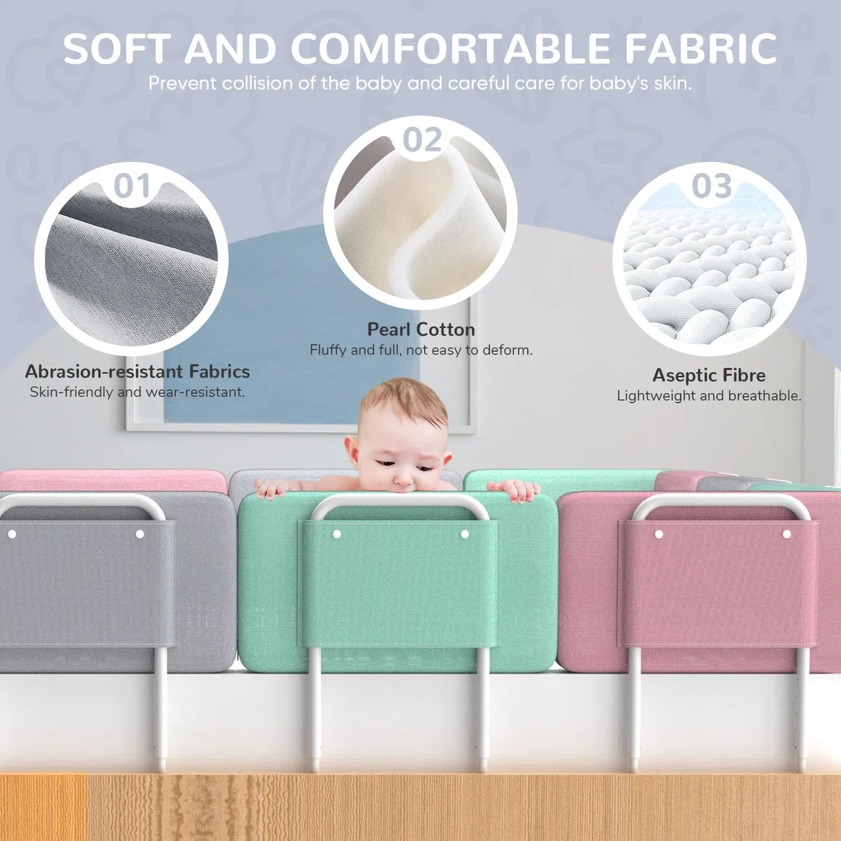 Bettgitter für Kinder – Rausfallschutz und Bettkantenschutz für Babybett und Kinderbett, Höhenverstellbar 40-60 cm, Sicherheitsgeländer mit Seitenschutz, Tragbar (Grau x 60cm x 2)