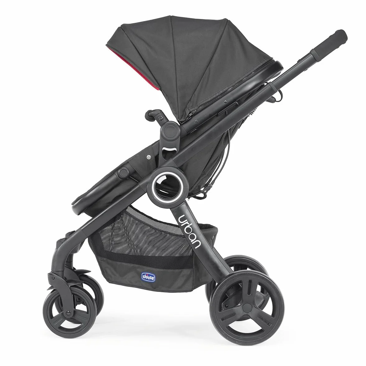 Chicco 06079418950000 Urban Plus Gestell mit Halbfester Babyschale inklusiv Regenschutz, Frontbügel, Verkleidung für Die Kinderwagenversion