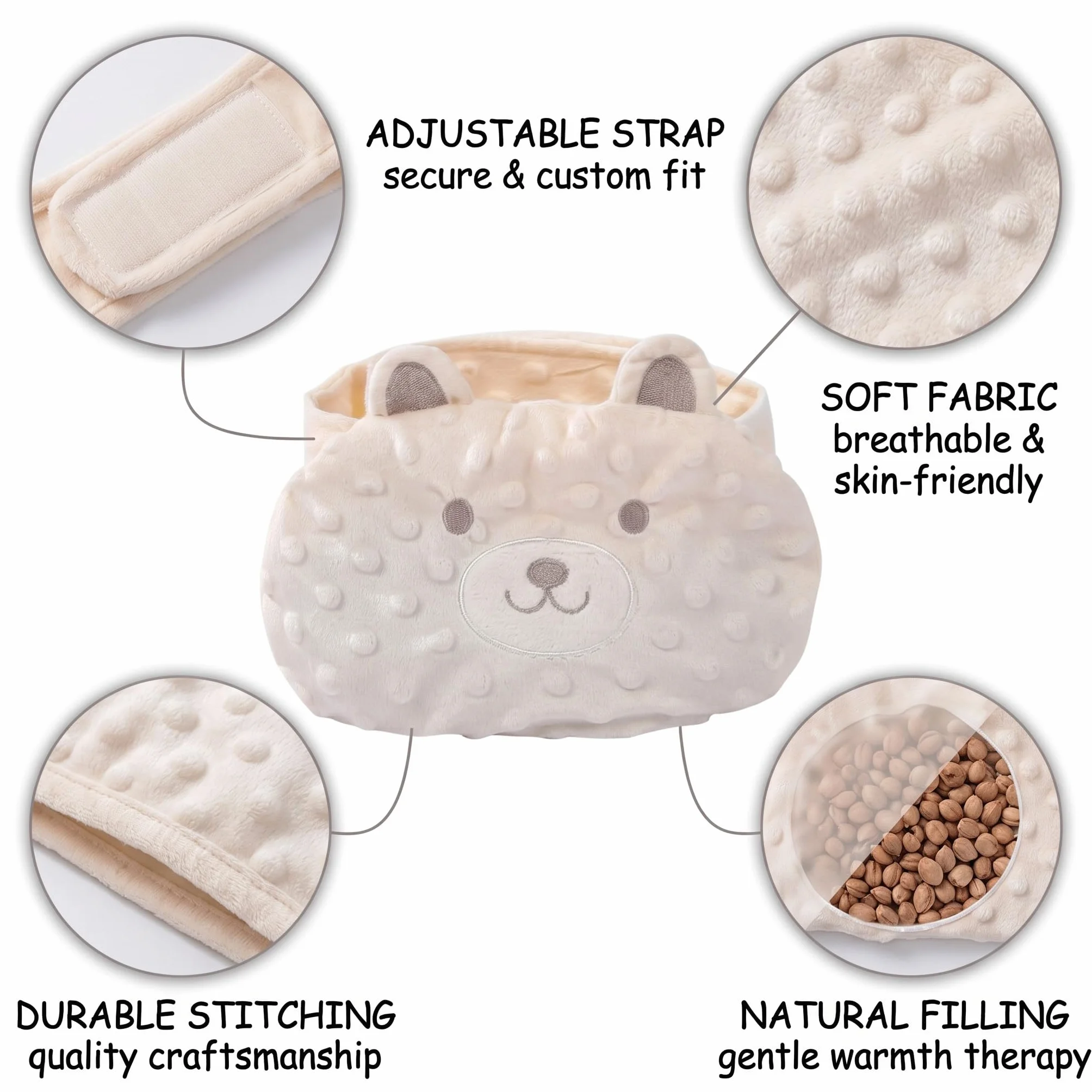 Baby Wärmegürte, Natürliche Wärme gegen Blähungen und Koliken, Verstellbarer Bauchgurt für Neugeborene und Babys bei Bauchweh (Beige, Niedliches Schweinchen-Design)
