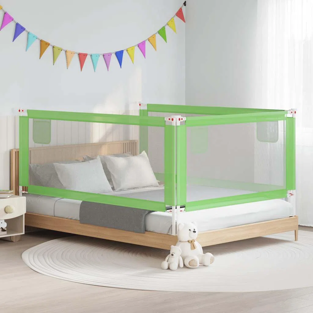 Kleinkind-Bettschutzgitter Grün 200x25 cm Stoff mit Höhenverstellung, klappbar, als Rausfallschutz und Absturzsicherung für Kinderbett, Babybett, Elternbett und Familienbett