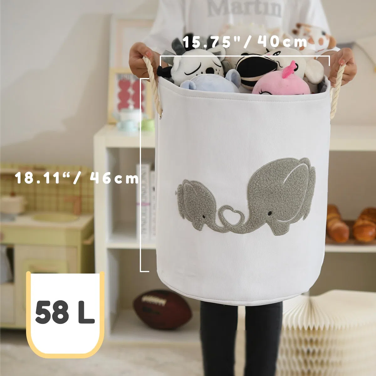 Baby Wäschekorb für Kinderzimmer, 58L Extra Großer Babywäschekorb mit Zugverschluss Aufbewahrungskörbe für Kinderspielzeug Kinderzimmer Zuhause Geschenkkorb Spielzeug Korb, (Grau)