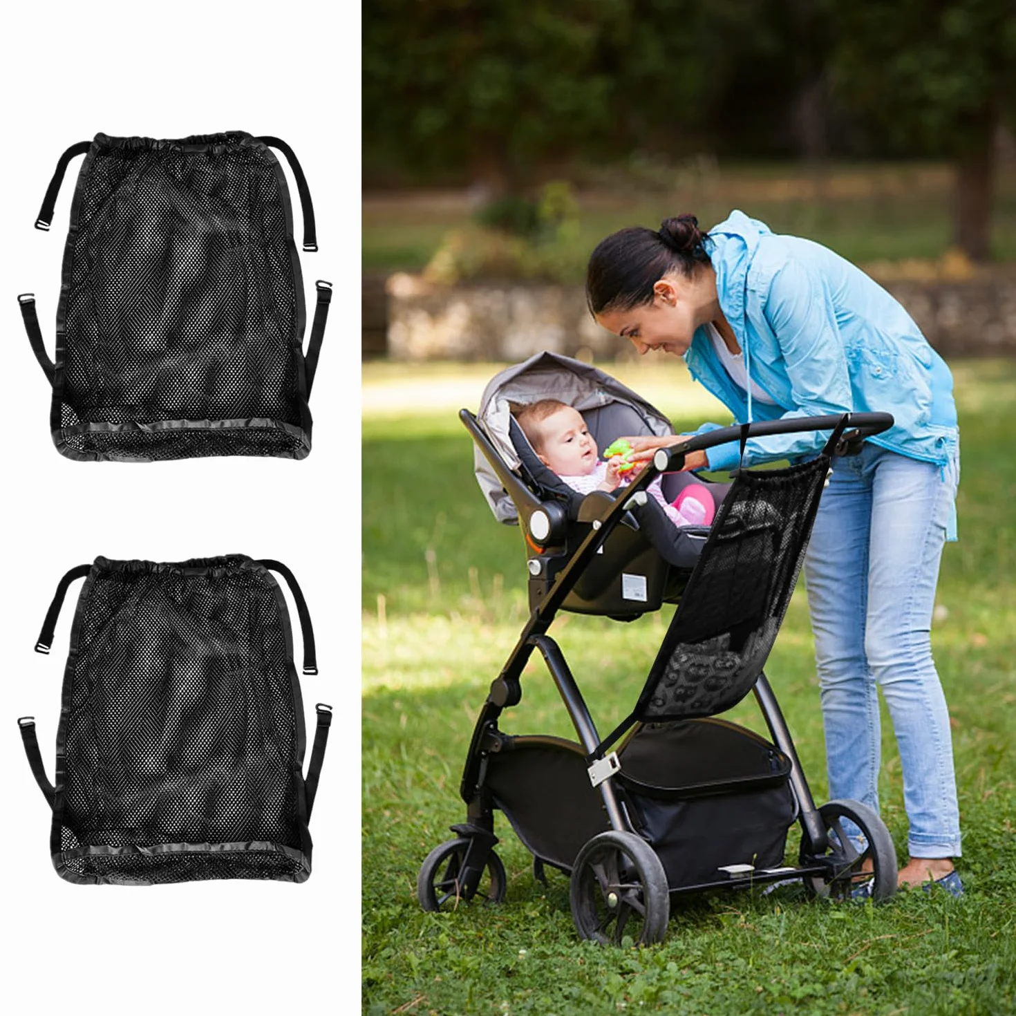 2 Stück Kinderwagennetz, Kinderwagen-Einkaufsnetz, Tragbares Autonetz, Mesh-Einkaufsnetz, Kinderwagen-Zubehör