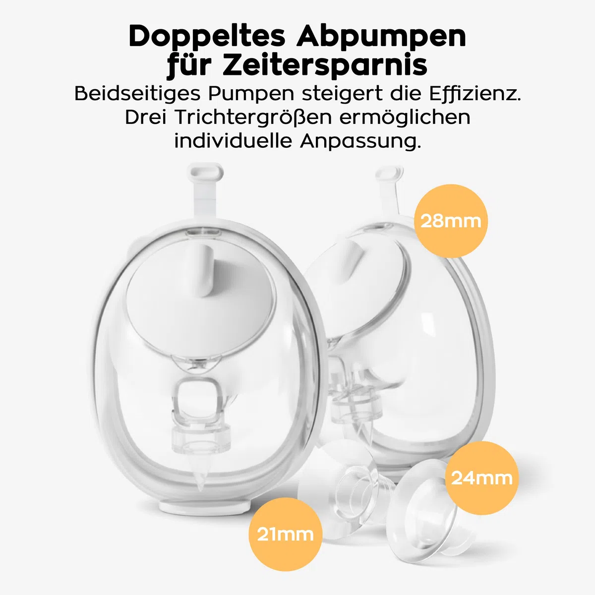 Tulano Olly 45 Doppelmilchpumpe elektrisch – Freihändig – 36 Stufen | Beidseitiges Abpumpen mit 300 ml Gesamtvolumen – 4 Programme – bis 90 Min. Akku – Trichtereinsätze 21 24 28 mm – Weiß