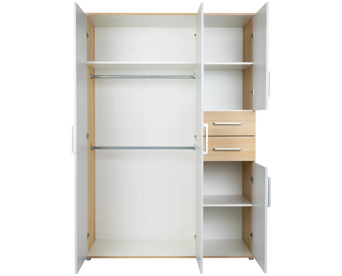3-teiliges Babyzimmer Set Elina, Kleiderschrank, Wickelkommode, Babybett 70x140 cm, Lichtgrau/Nagano Oak