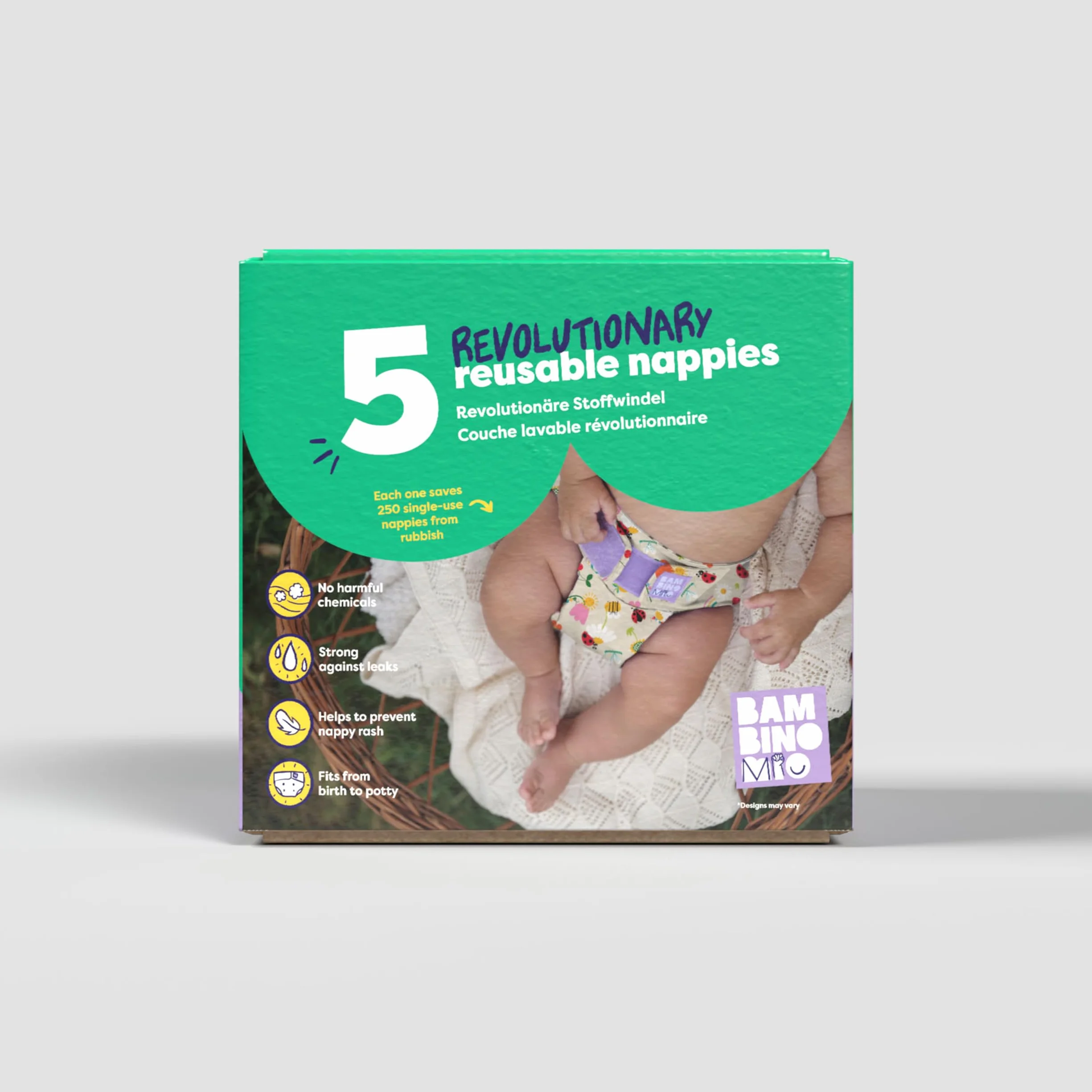 Bambino Mio 5er-Pack revolutionäre wiederverwendbare Windeln – (WILDTIERE) Stoffwindeln, Geburt bis zum Töpfchentraining | Chemikalienfreie, verstellbare, waschbare mit Bambus-Einlage
