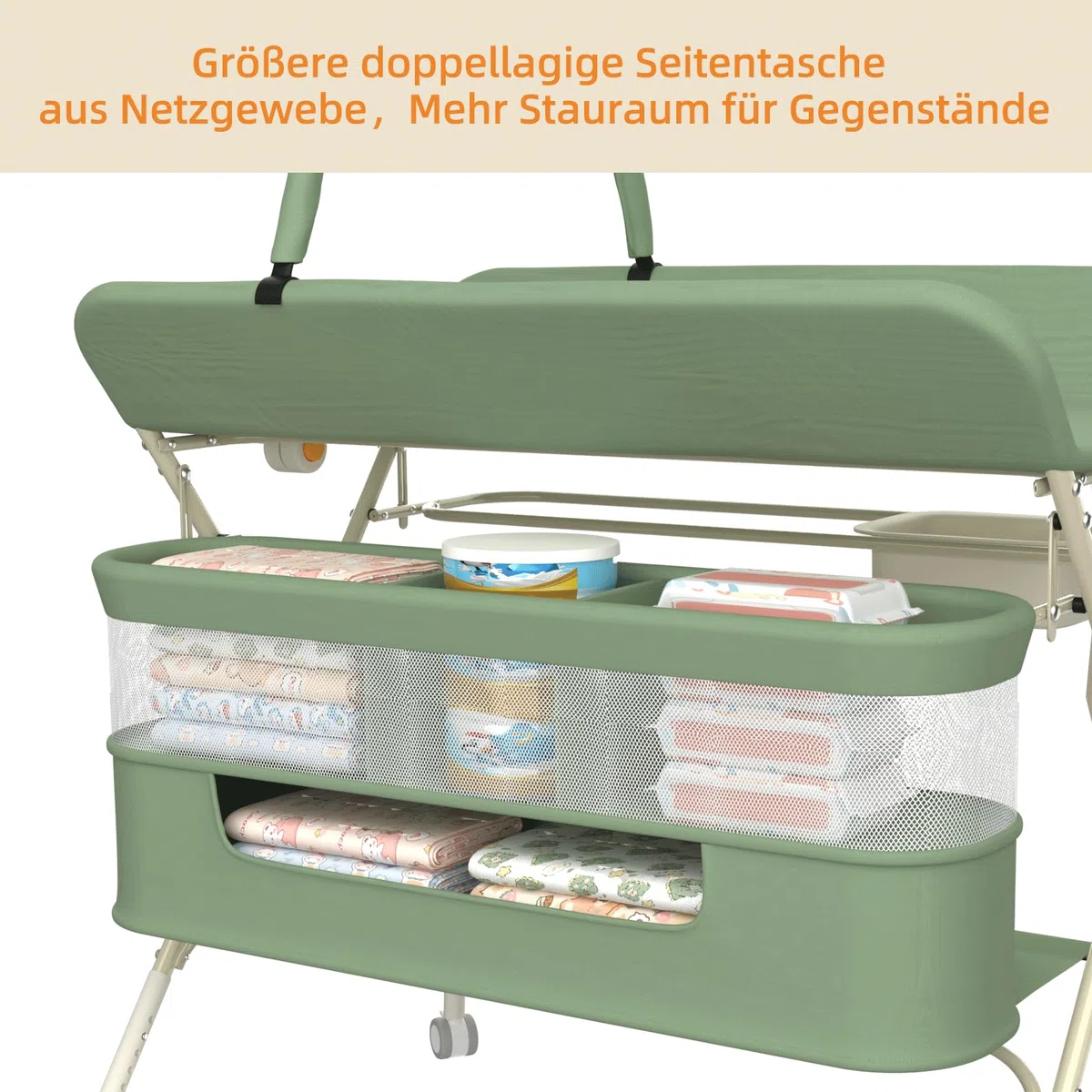 homewell 2 in 1 Baby Wickeltisch Spielzentrum, Höhenverstellbar, mobiler Wickelkombi klappbare mit Spielständer Sicherheitsgurt Aufbewahrungskorb Kleiderstange Wickelauflage (Grün)