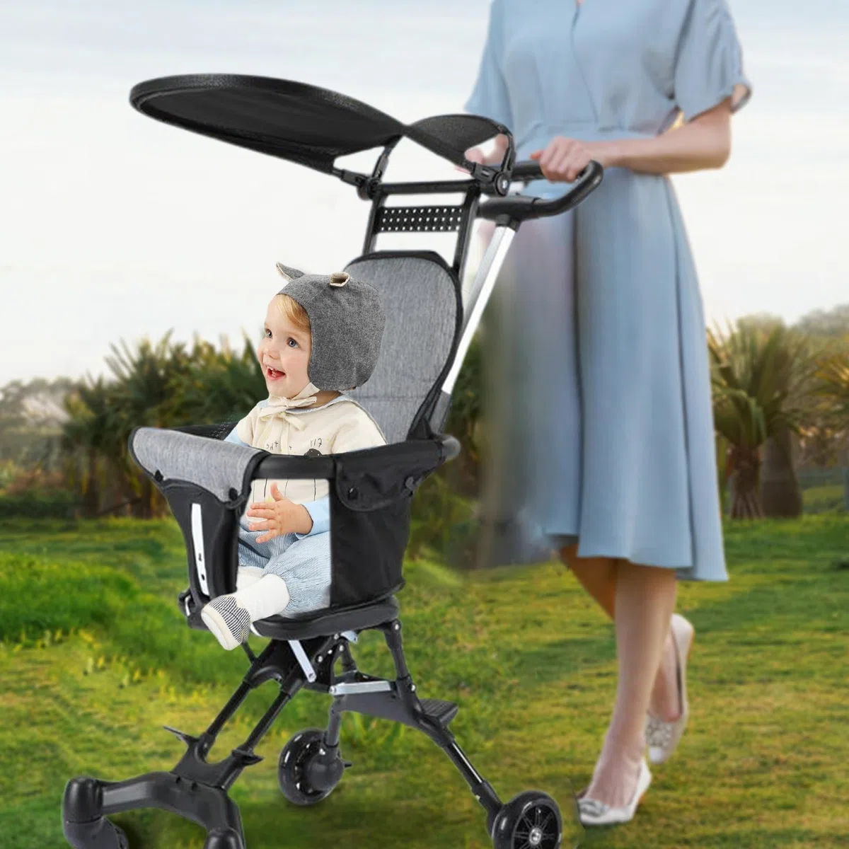 Reisewagen - faltbarer kompakter Kinderwagen, abnehmbarer Sonnenschutz | Design mit rotierenden Rädern, leicht tragbares babyy Transportsystem | Reisewagen für Ausflüge Einkaufen Wandern