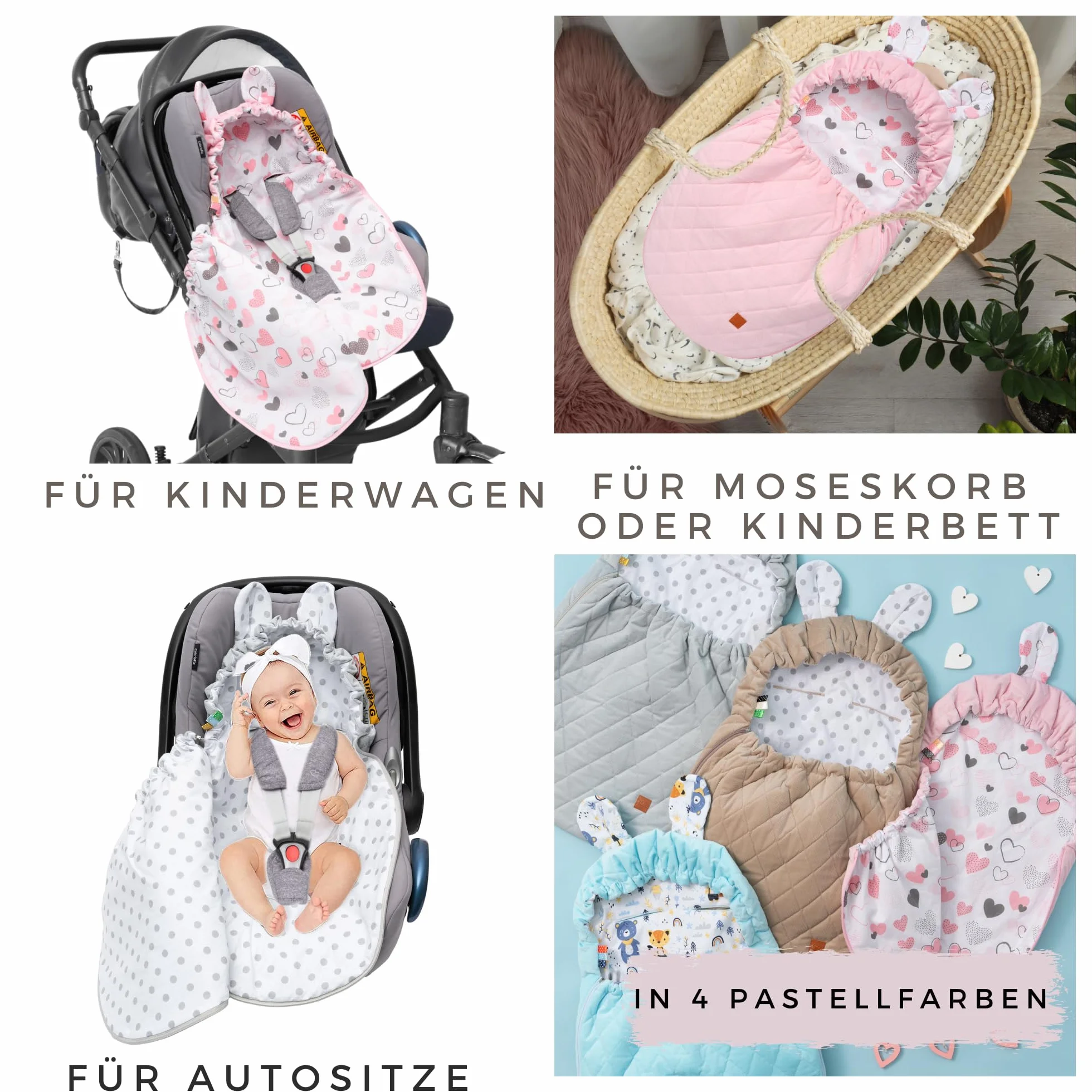 Mikos Einschlagdecke Babyschale Sommer mit Kapuze für Neugeborenes, für Kindersitz Kinderwagen, Autositz, z.B. für Maxi-Cosi, 3-Punkt Gurt Grau Pucksack für Babys, Kinderautositz (51)