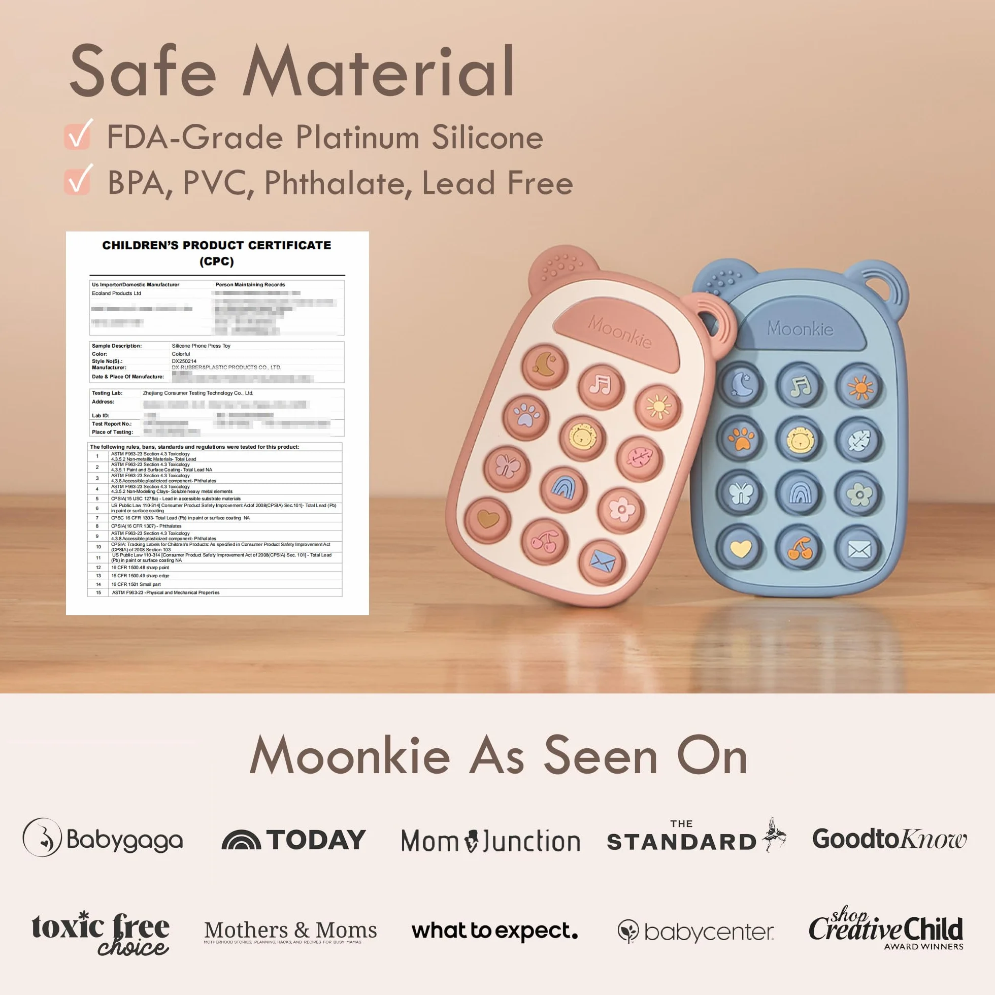 Moonkie Silikon Press Telefon Zahnen Puppe 3 Monate+| Weicher BPA-freier Beißring mit Ikone und Nummer Pop-Blasen | Ideales Geschenk für Jungen