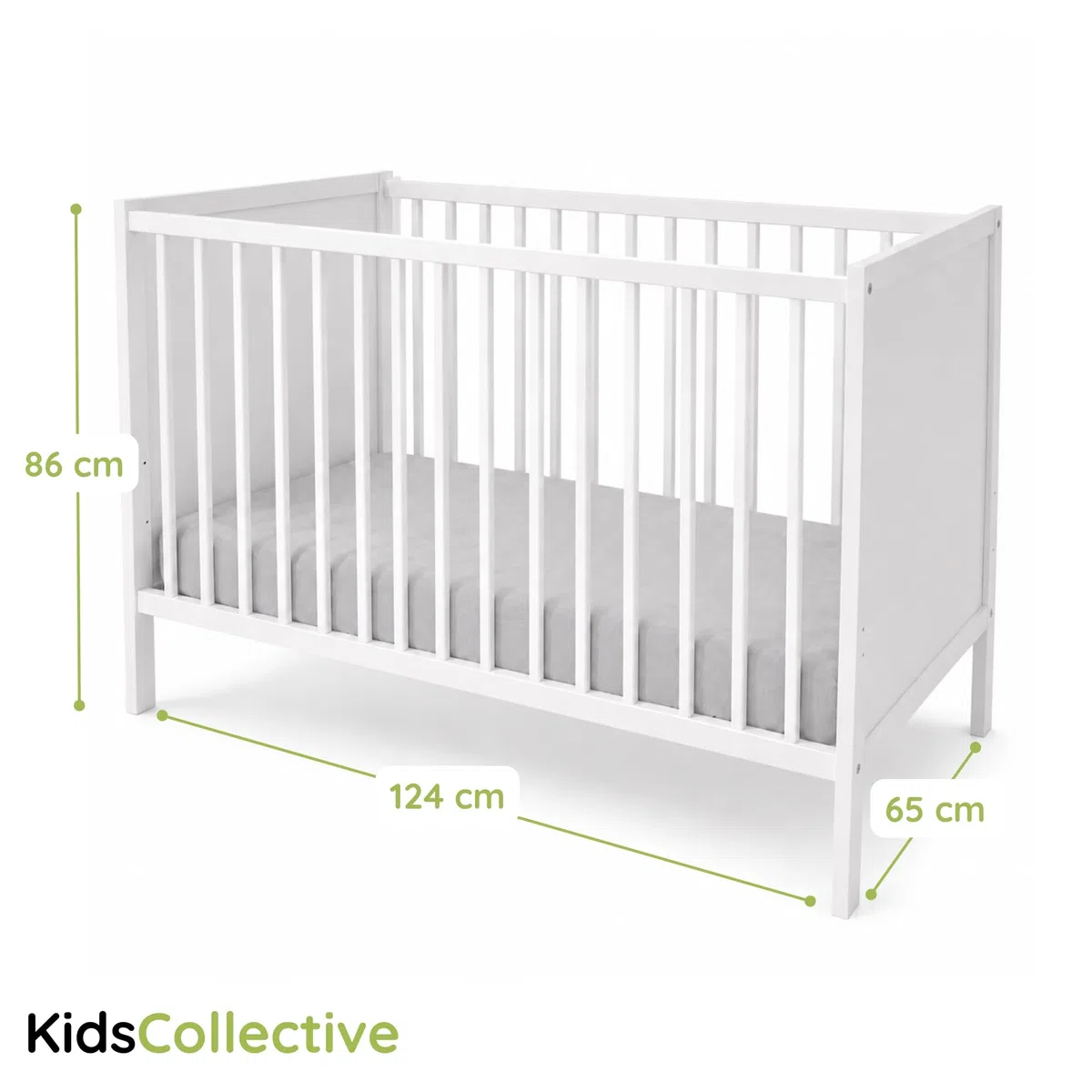 Kids Collective Babybett Kinderbett Beistellbett | Modulares Gitterbett Lattenrost 3-Fach höhenverstellbar & abnehmbare Sprossen | Baby Bett Holz Kinderzimmer | 120x60 cm | Weiß