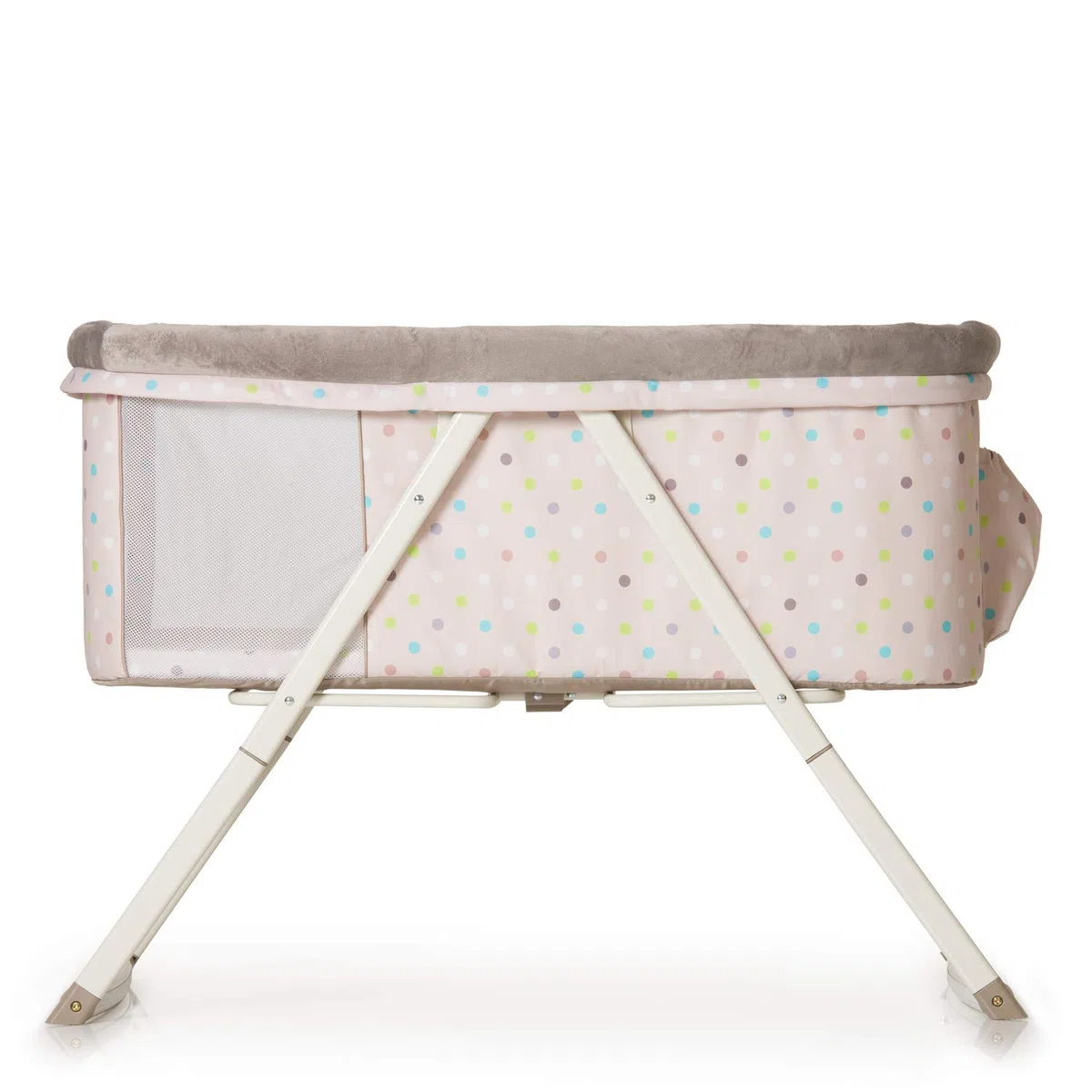 hauck Babybett Dreamer mit Matratze für Babys ab Geburt bis 9 kg, Babywiege mit Schaukelfunktion und Utensilientasche, Netzfenster, Einhändig Faltbar und Tragbar (Multi Dots Sand) | faltbarer Stubenwagen mit Schaukelfunktion, Matratze & Tasche