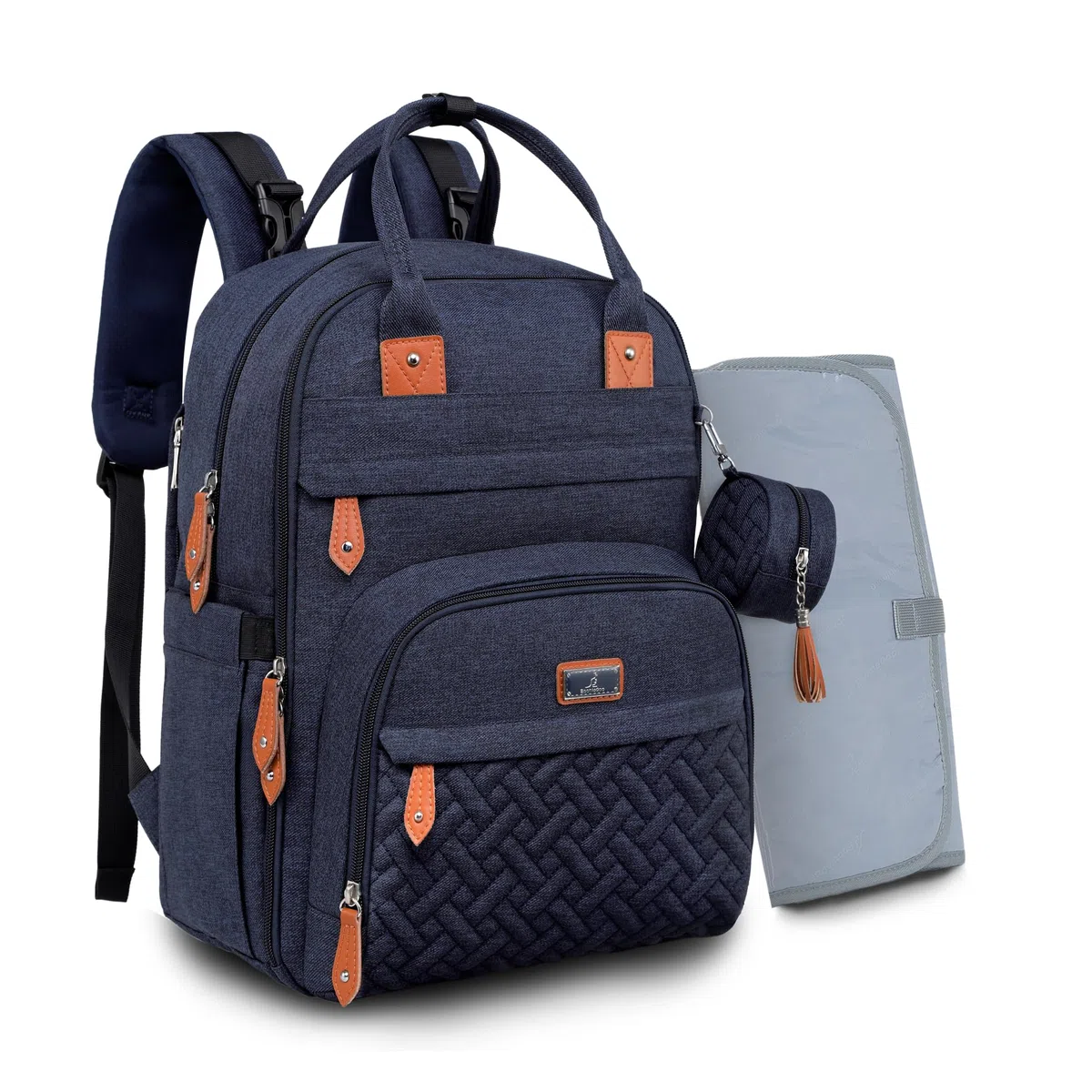 BabbleRoo Wickeltasche Rucksack – Große Kapazität, 17 Taschen, Wasserabweisend – mit Wickelauflage, abnehmbarem Schnullerhalter, Kinderwagengurten – Reiserucksack für Mama & Papa