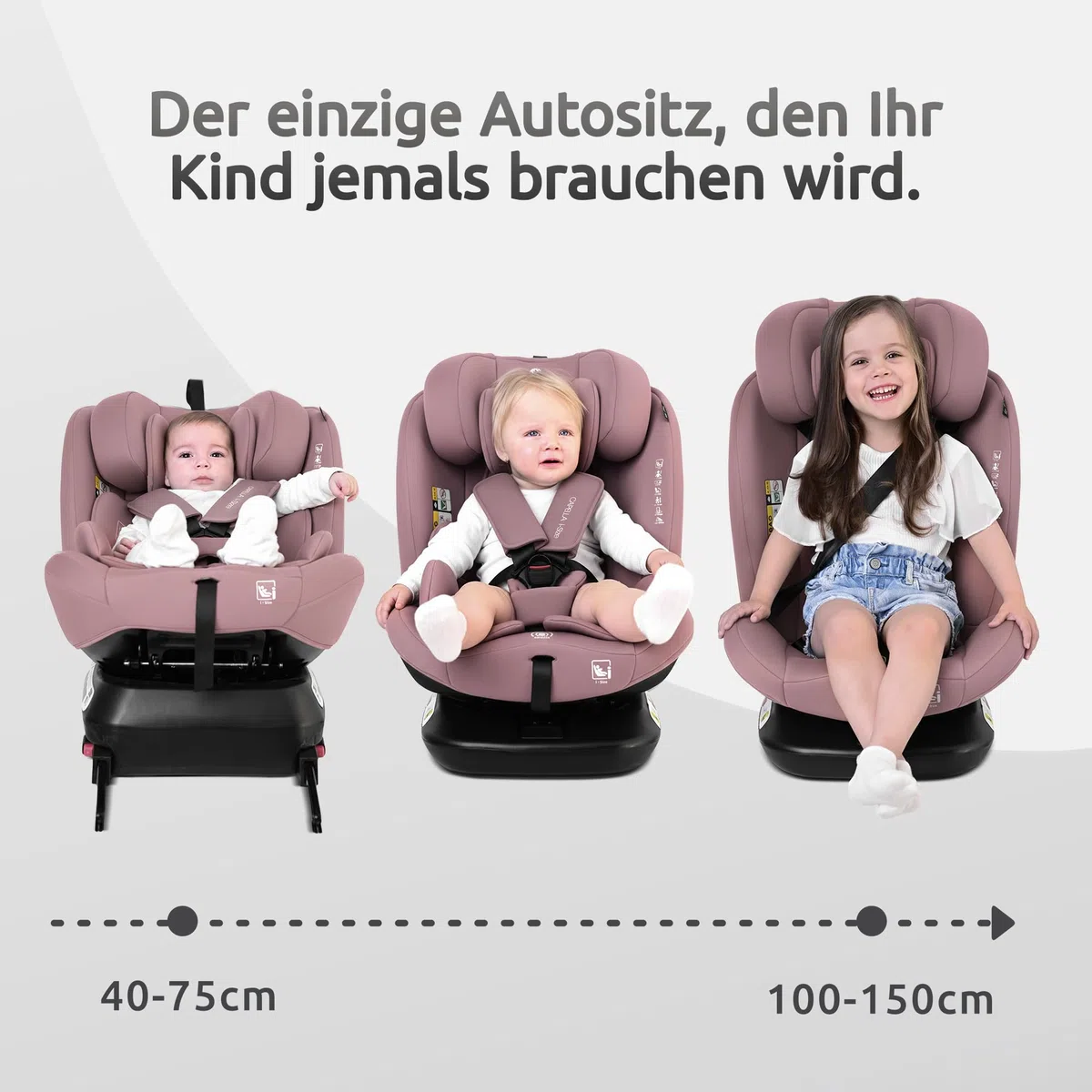 Lorelli Kindersitz drehbar 360 Grad i-Size 40-150cm mit Isofix, Mitwachsender Baby Autositz Capella, Gruppe 0+/1/2/3, 0-12 Jahre, 0-36 kg, Auto Babysitz ab Geburt, 5-Punkt-Gurt, Rosa